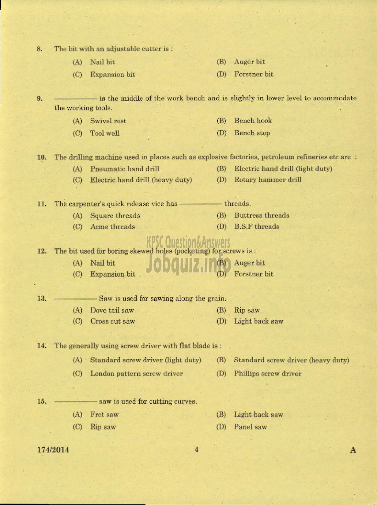 Kerala PSC Question Paper - TRADESMAN CARPENTRY TECHNICAL EDUCATION TVPM PTA ALP IDK EKM WYD AND KGD DIST-2