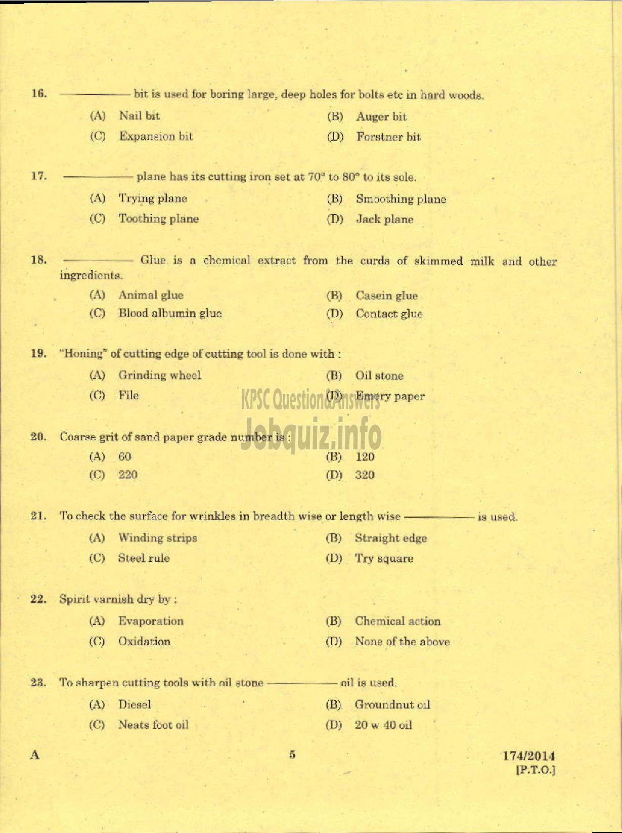 Kerala PSC Question Paper - TRADESMAN CARPENTRY TECHNICAL EDUCATION TVPM PTA ALP IDK EKM WYD AND KGD DIST-3