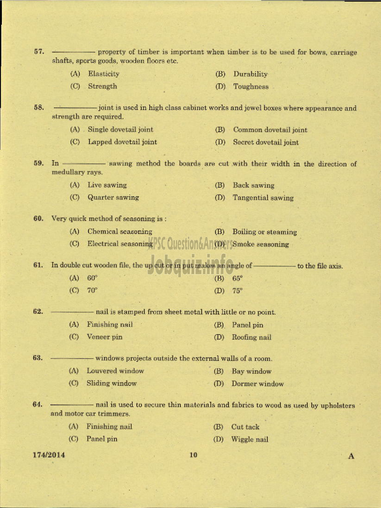Kerala PSC Question Paper - TRADESMAN CARPENTRY TECHNICAL EDUCATION TVPM PTA ALP IDK EKM WYD AND KGD DIST-8