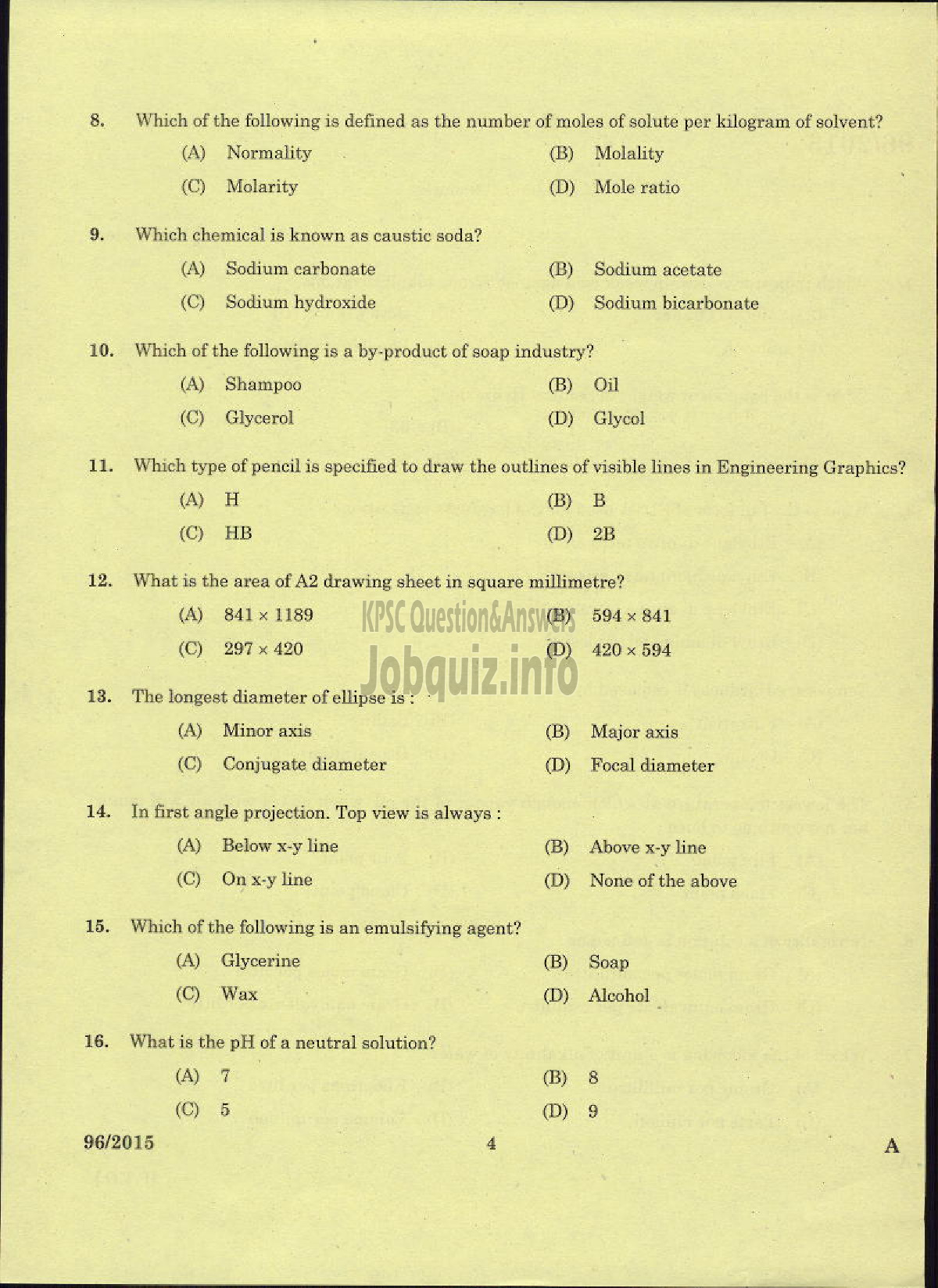 Kerala PSC Question Paper - TRADESMAN CHEMICAL ENGINEERING TECHNICAL EDUCATION-2