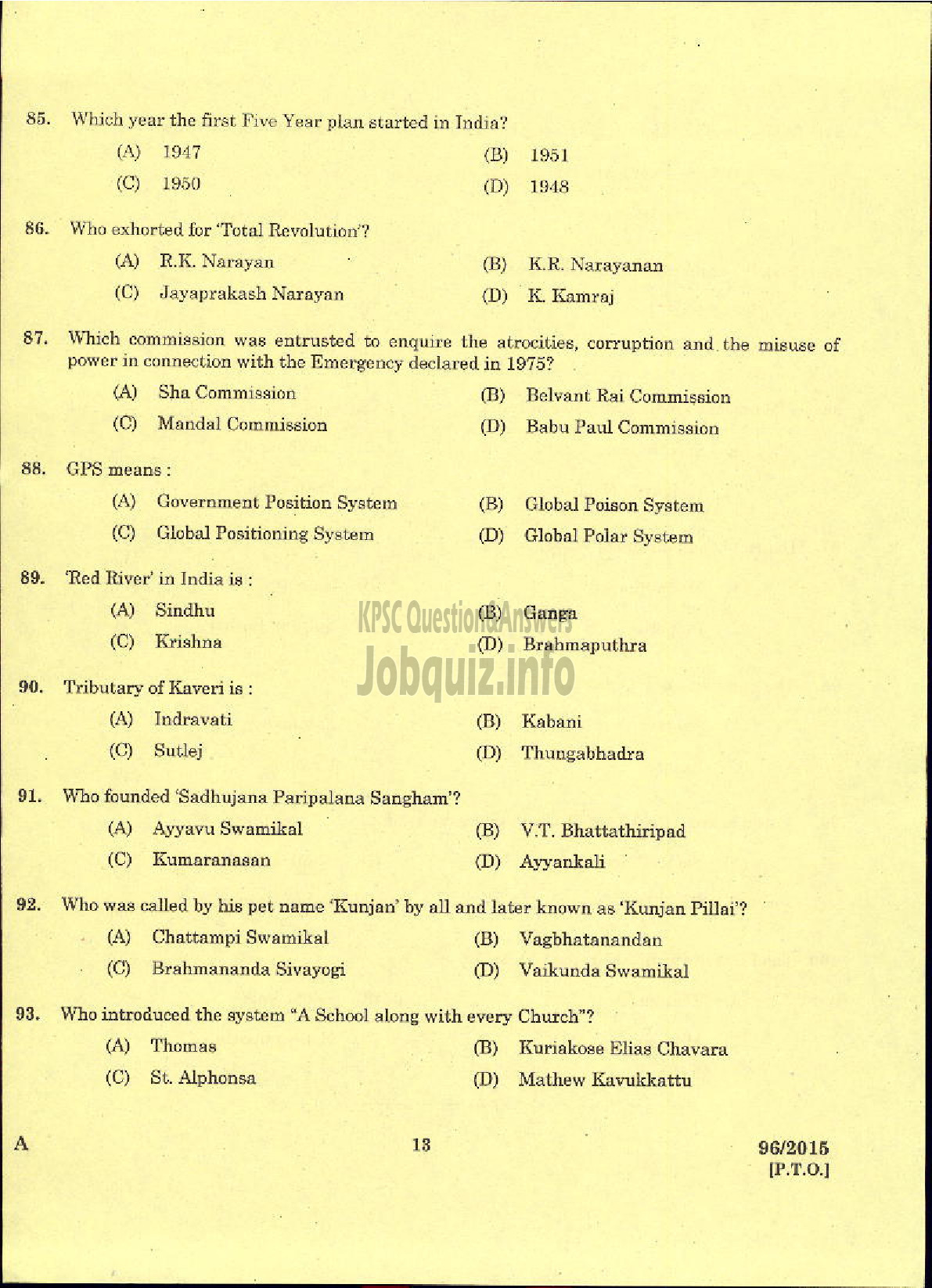 Kerala PSC Question Paper - TRADESMAN CHEMICAL ENGINEERING TECHNICAL EDUCATION-11