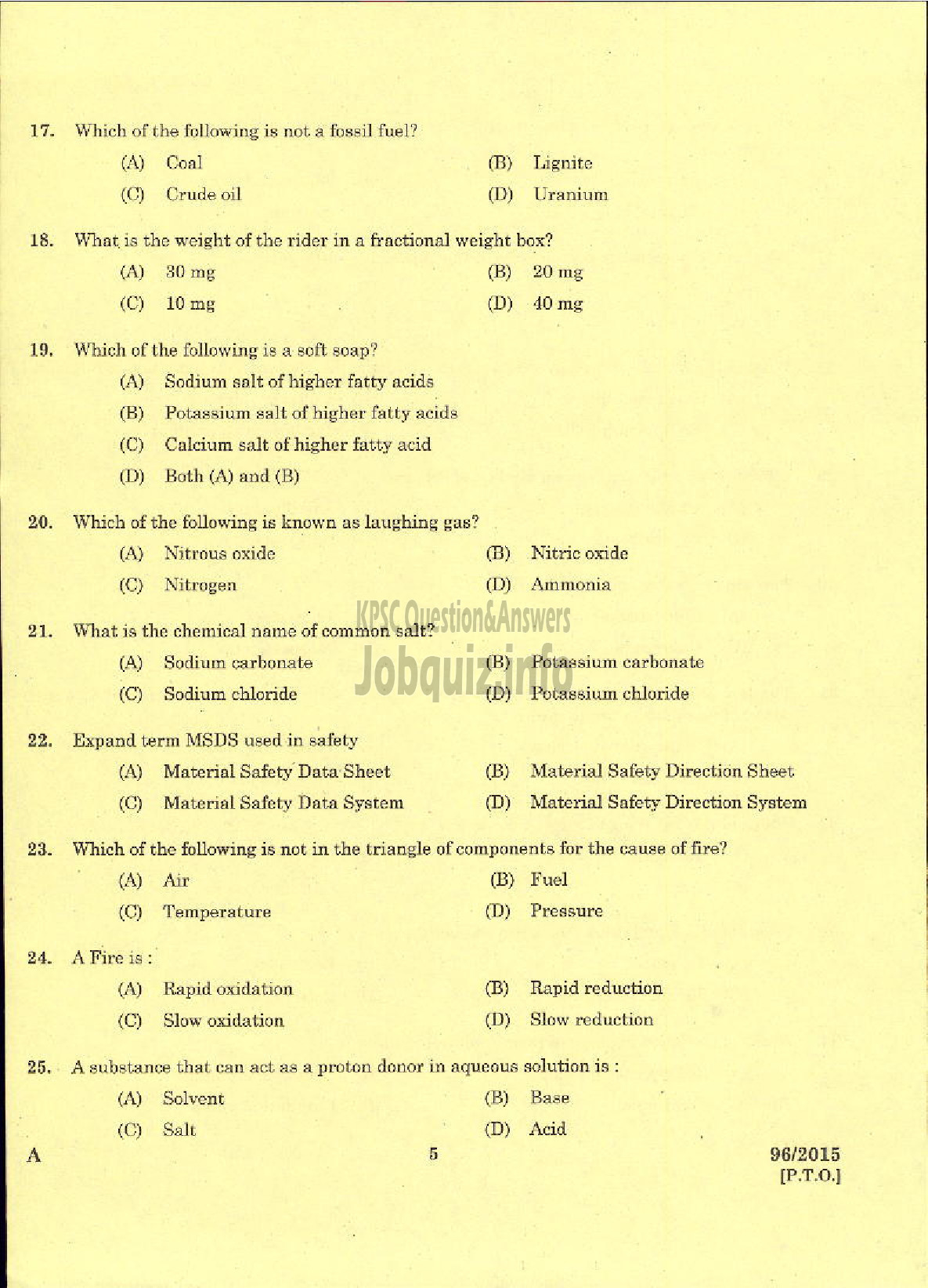 Kerala PSC Question Paper - TRADESMAN CHEMICAL ENGINEERING TECHNICAL EDUCATION-3