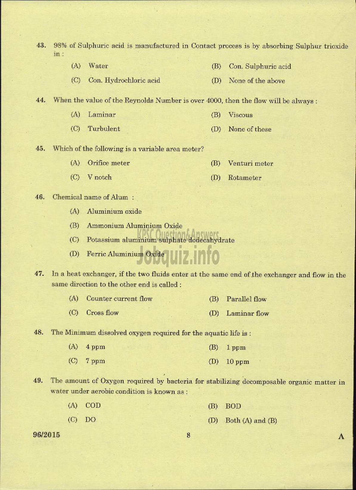 Kerala PSC Question Paper - TRADESMAN CHEMICAL ENGINEERING TECHNICAL EDUCATION-6