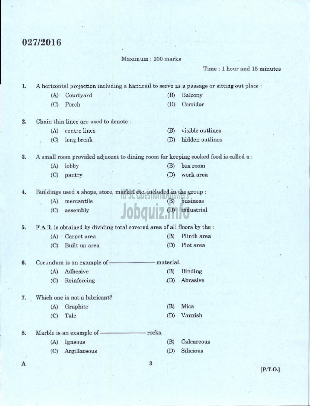 Kerala PSC Question Paper - TRADESMAN CIVIL TECHNICAL EDUCATION-1