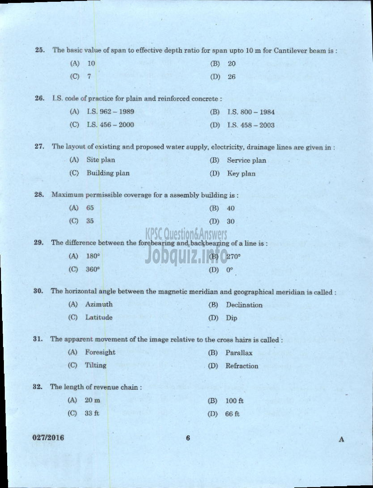 Kerala PSC Question Paper - TRADESMAN CIVIL TECHNICAL EDUCATION-4