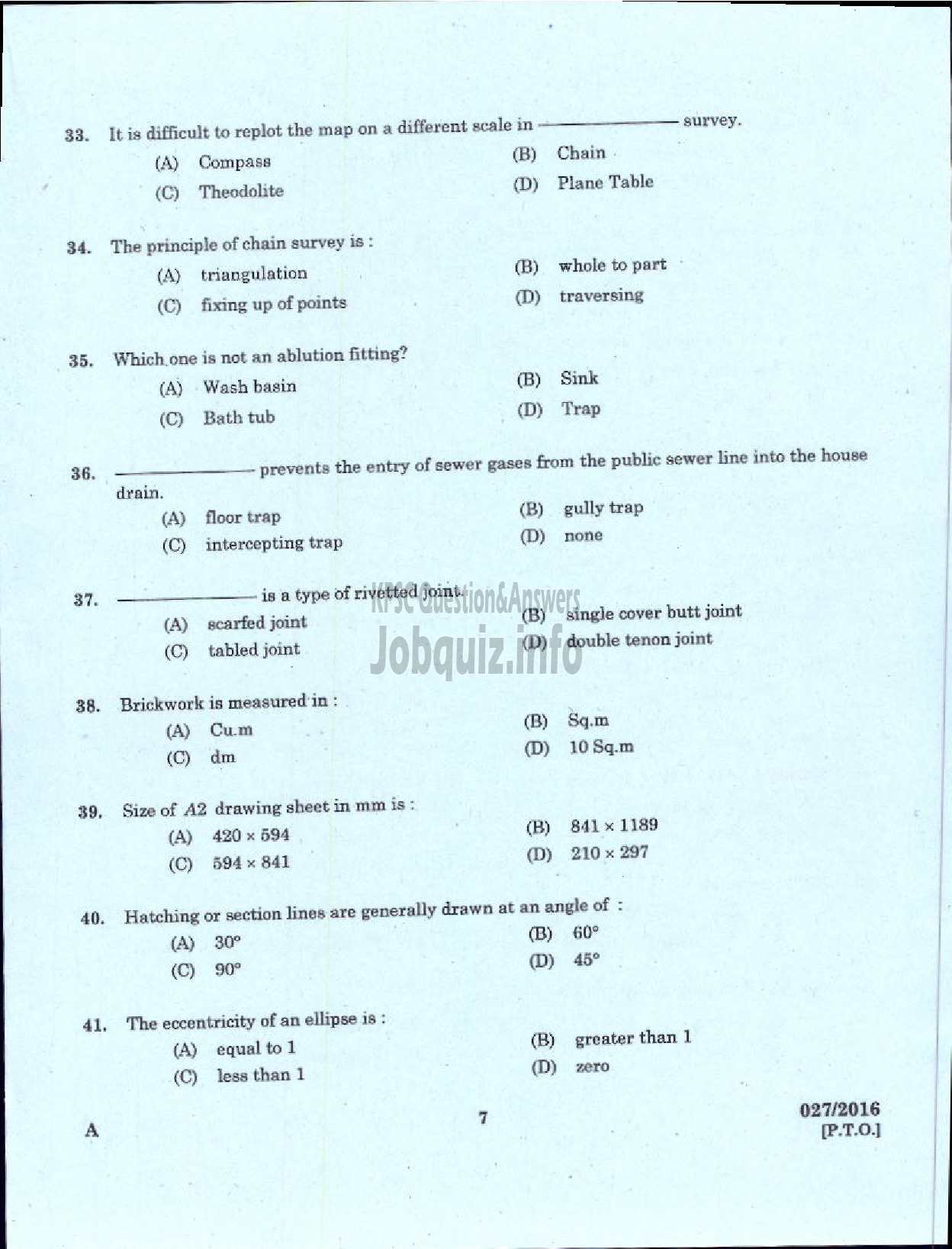 Kerala PSC Question Paper - TRADESMAN CIVIL TECHNICAL EDUCATION-5