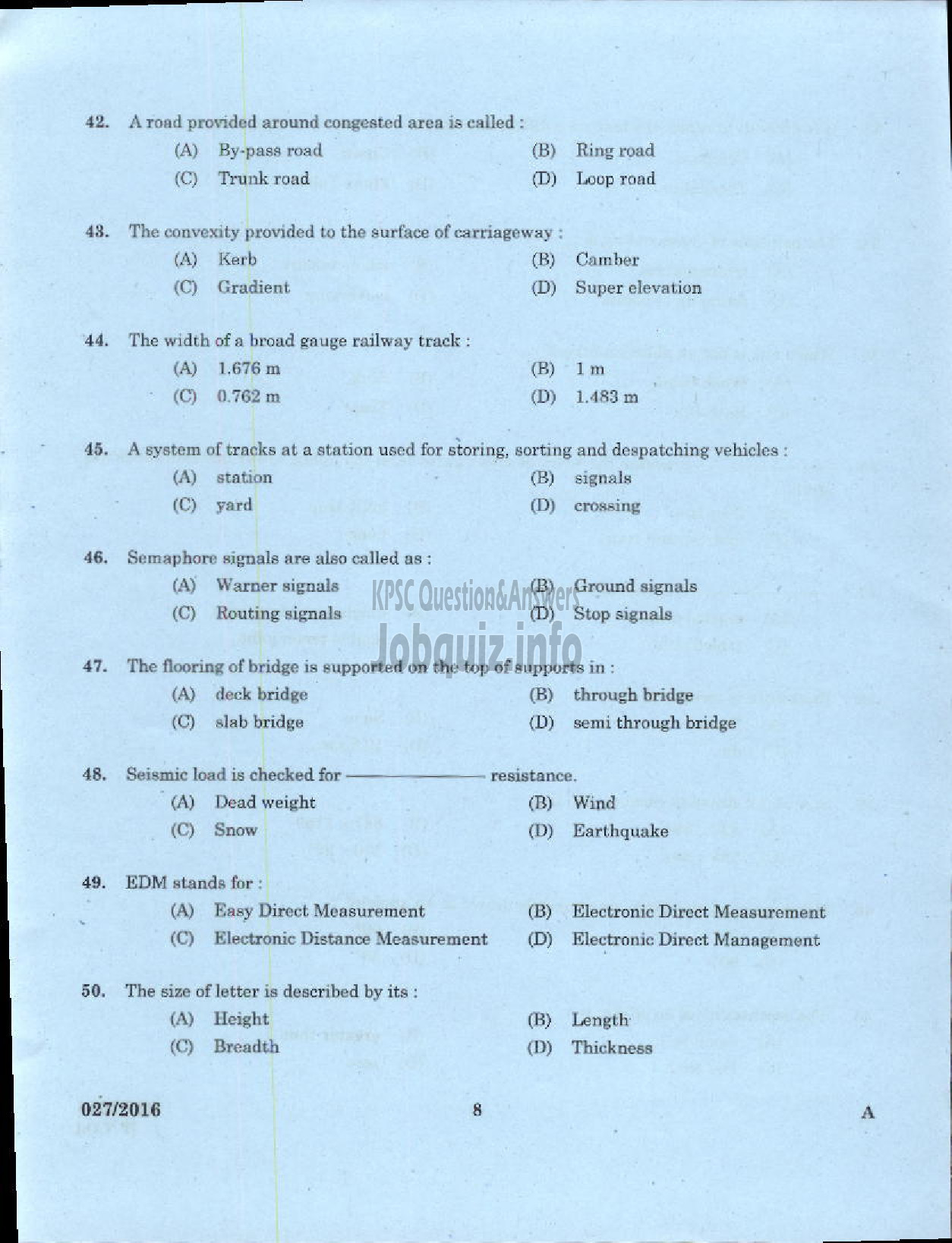 Kerala PSC Question Paper - TRADESMAN CIVIL TECHNICAL EDUCATION-6