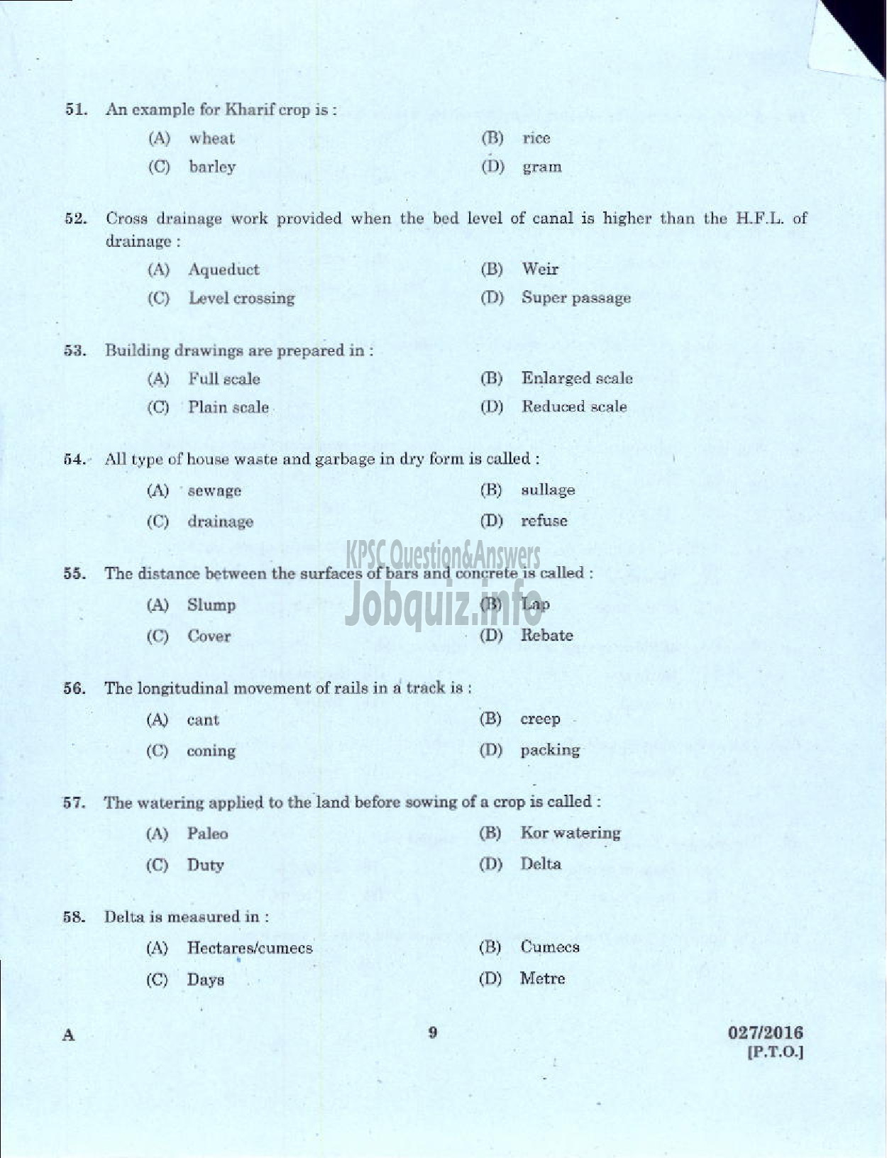Kerala PSC Question Paper - TRADESMAN CIVIL TECHNICAL EDUCATION-7