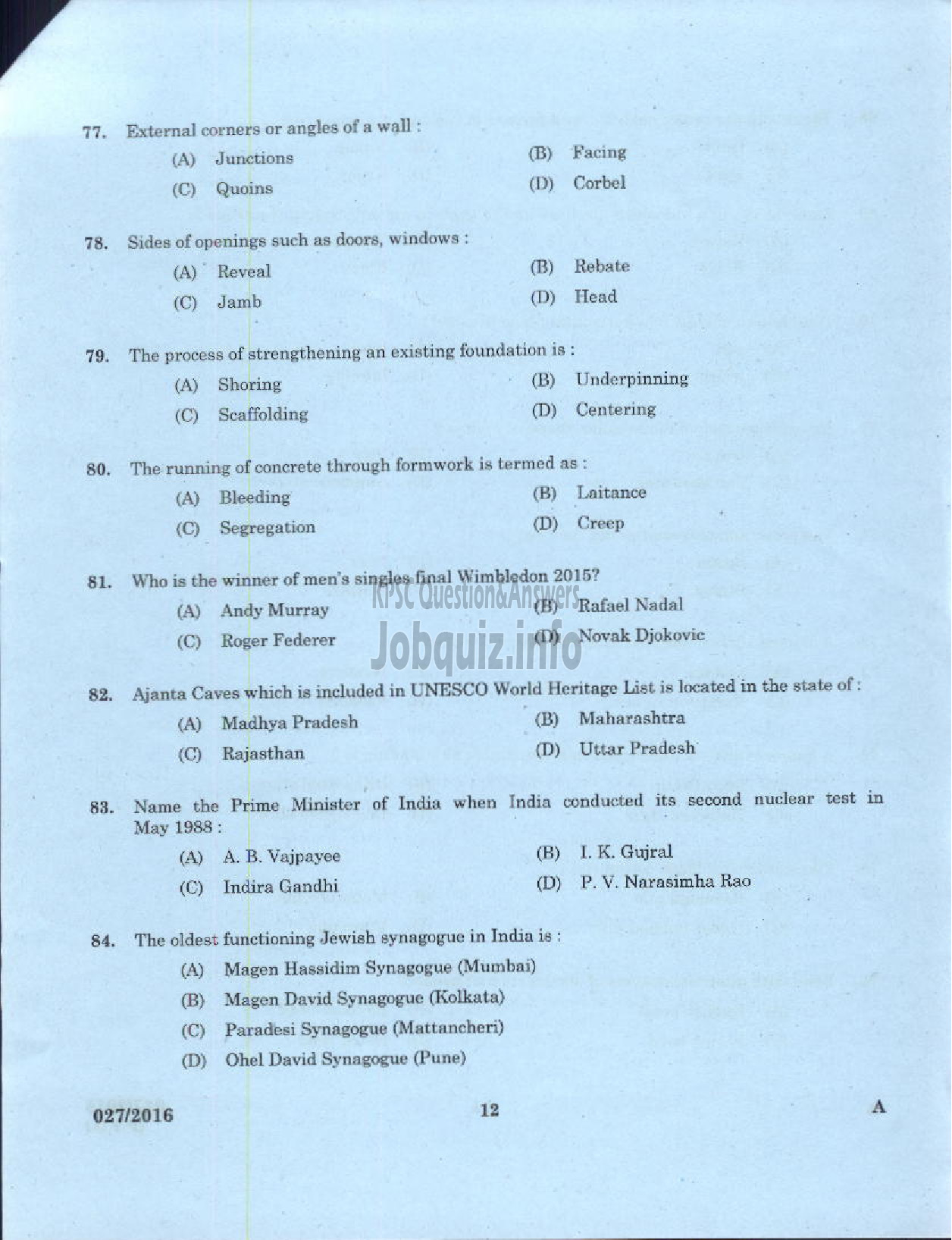 Kerala PSC Question Paper - TRADESMAN CIVIL TECHNICAL EDUCATION-10