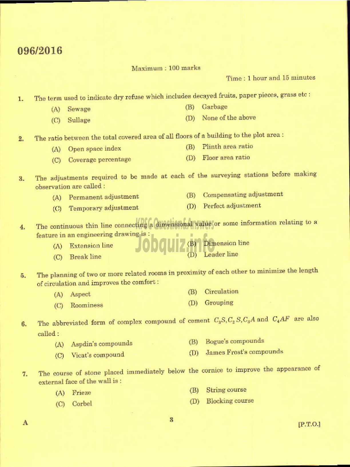 Kerala PSC Question Paper - TRADESMAN CIVIL TECHNICAL EDUCATION-1
