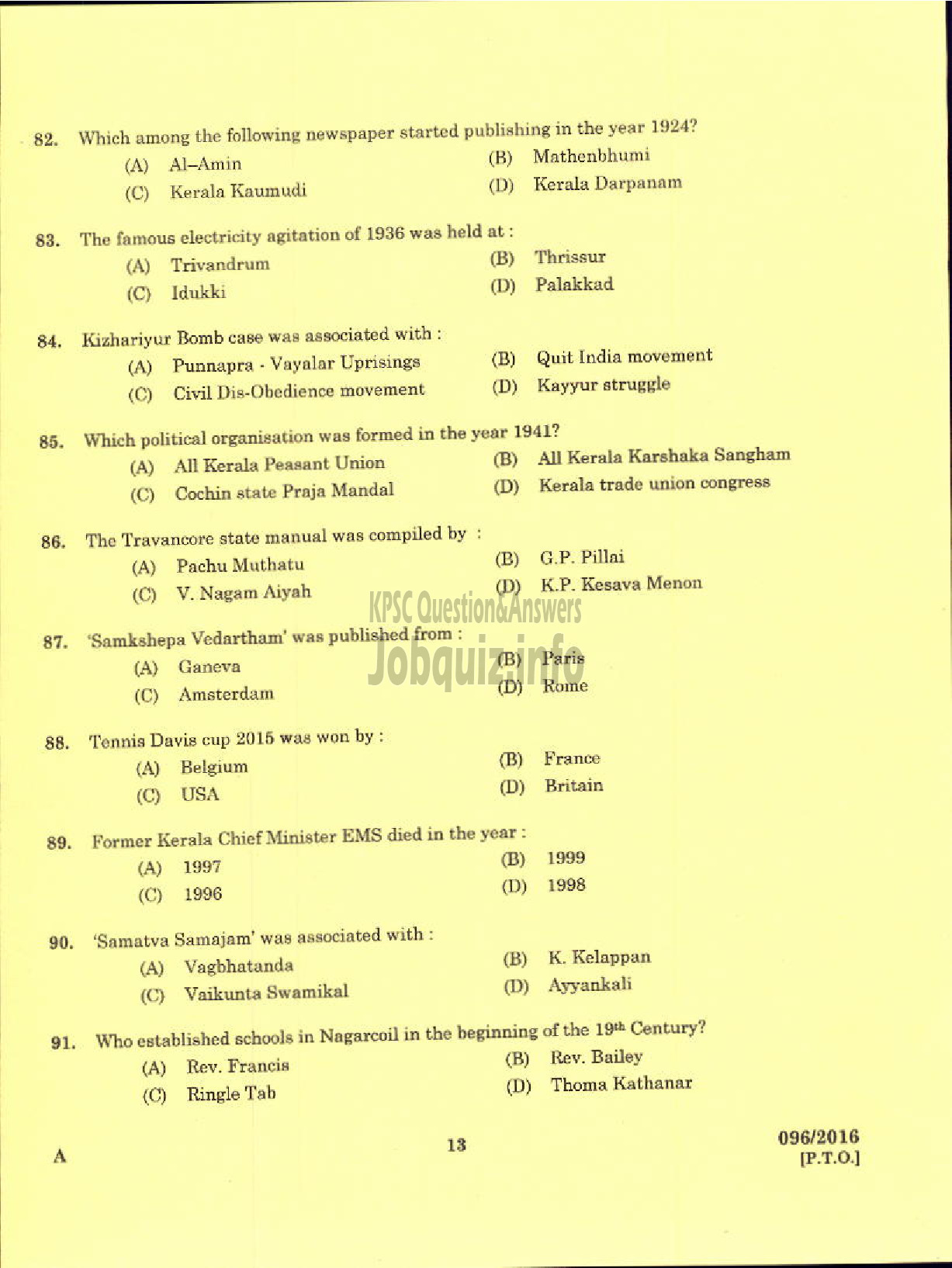 Kerala PSC Question Paper - TRADESMAN CIVIL TECHNICAL EDUCATION-11