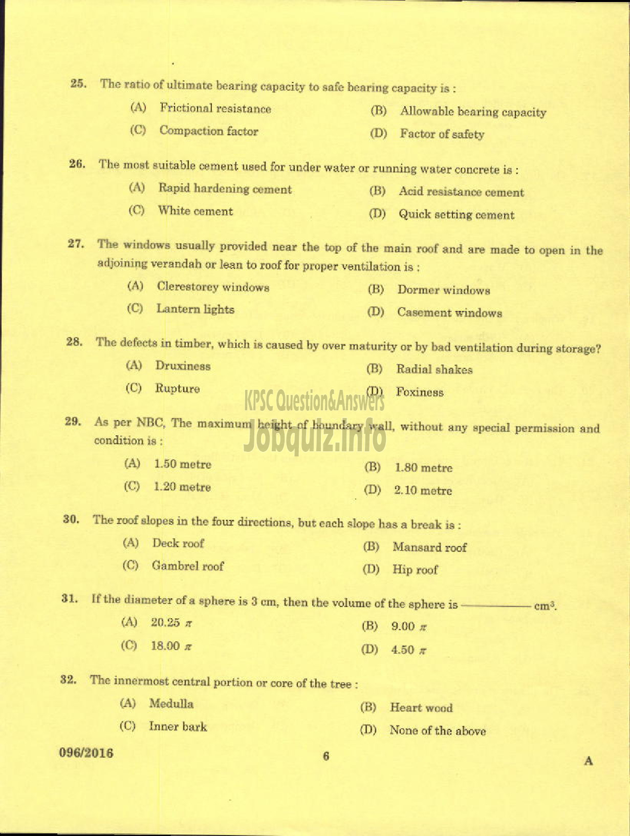 Kerala PSC Question Paper - TRADESMAN CIVIL TECHNICAL EDUCATION-4