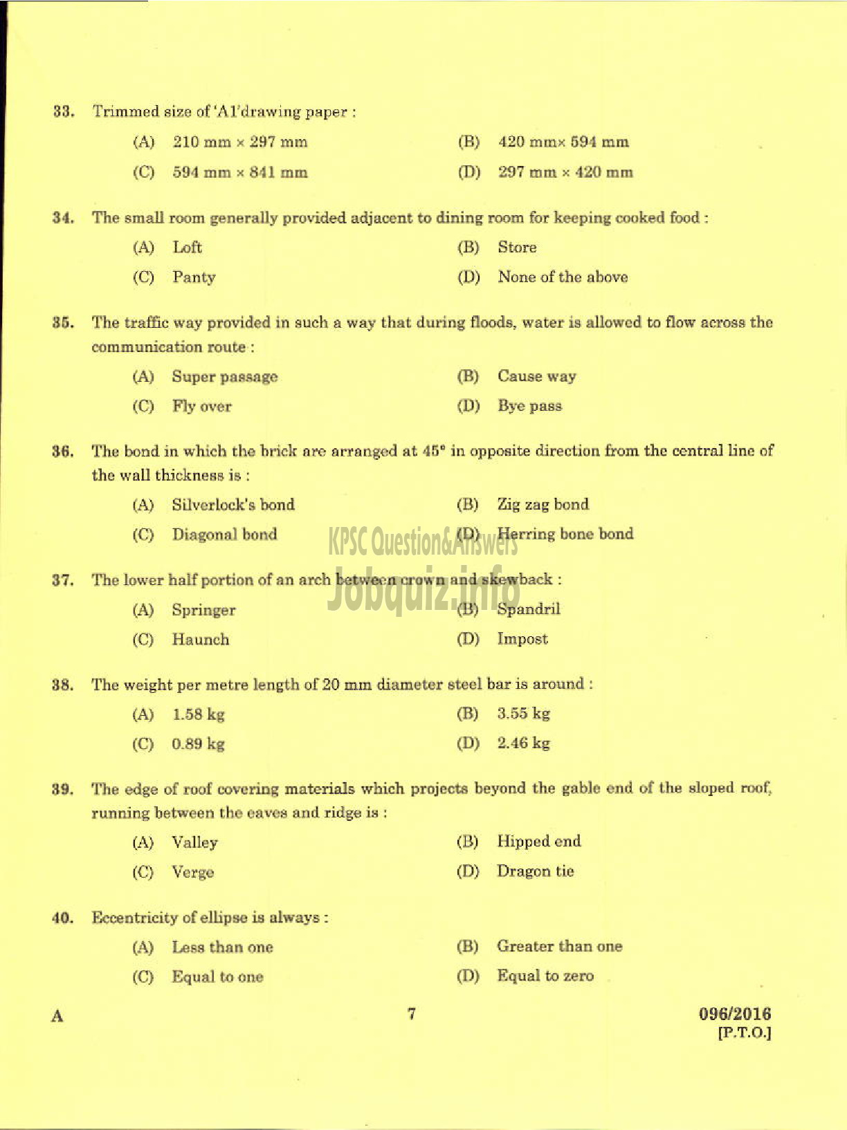Kerala PSC Question Paper - TRADESMAN CIVIL TECHNICAL EDUCATION-5