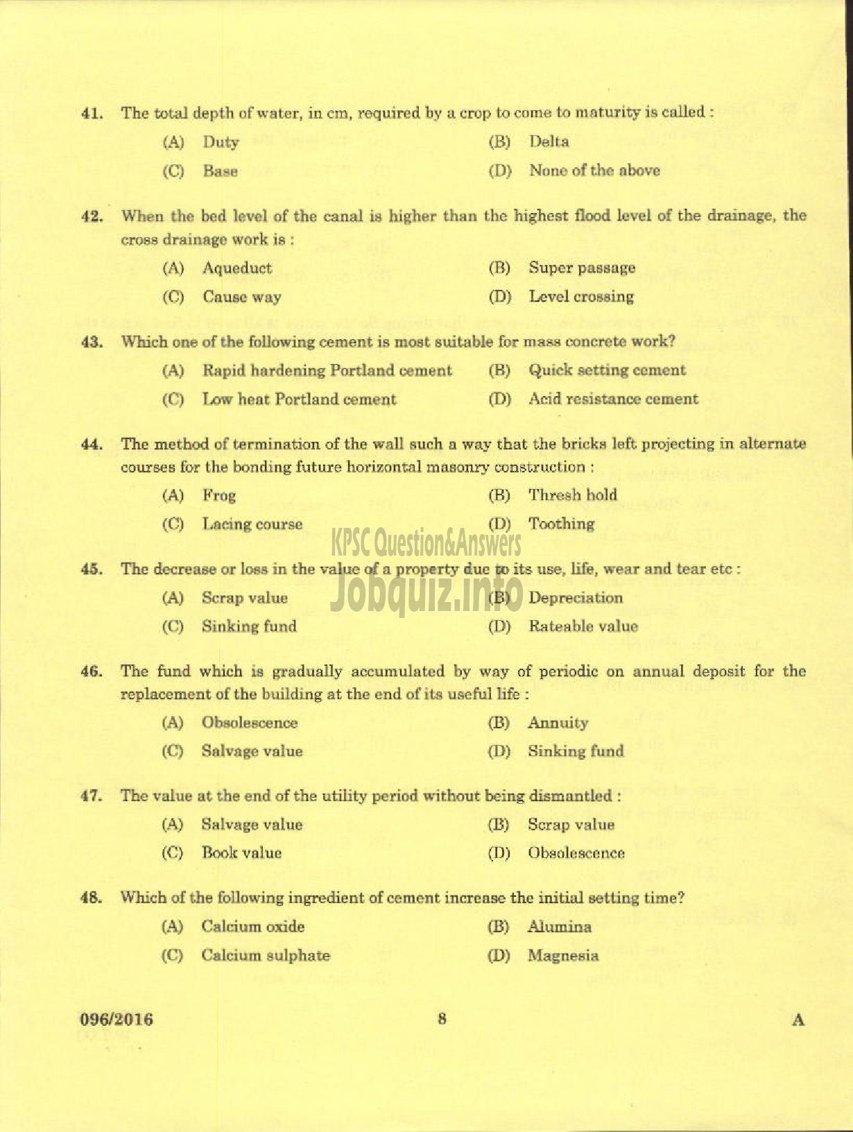 Kerala PSC Question Paper - TRADESMAN CIVIL TECHNICAL EDUCATION-6