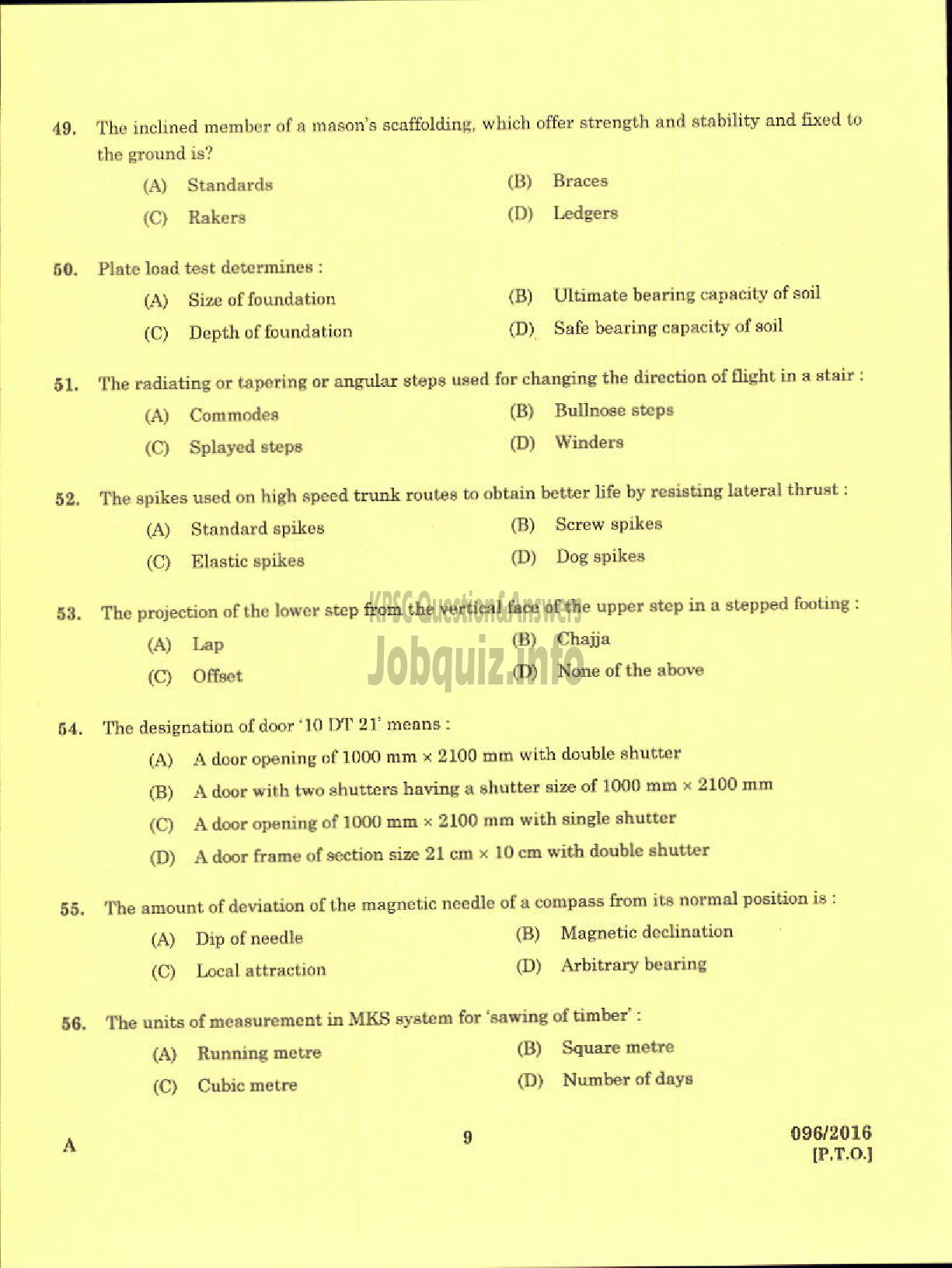Kerala PSC Question Paper - TRADESMAN CIVIL TECHNICAL EDUCATION-7