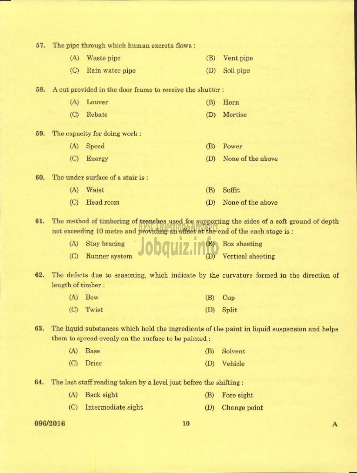 Kerala PSC Question Paper - TRADESMAN CIVIL TECHNICAL EDUCATION-8