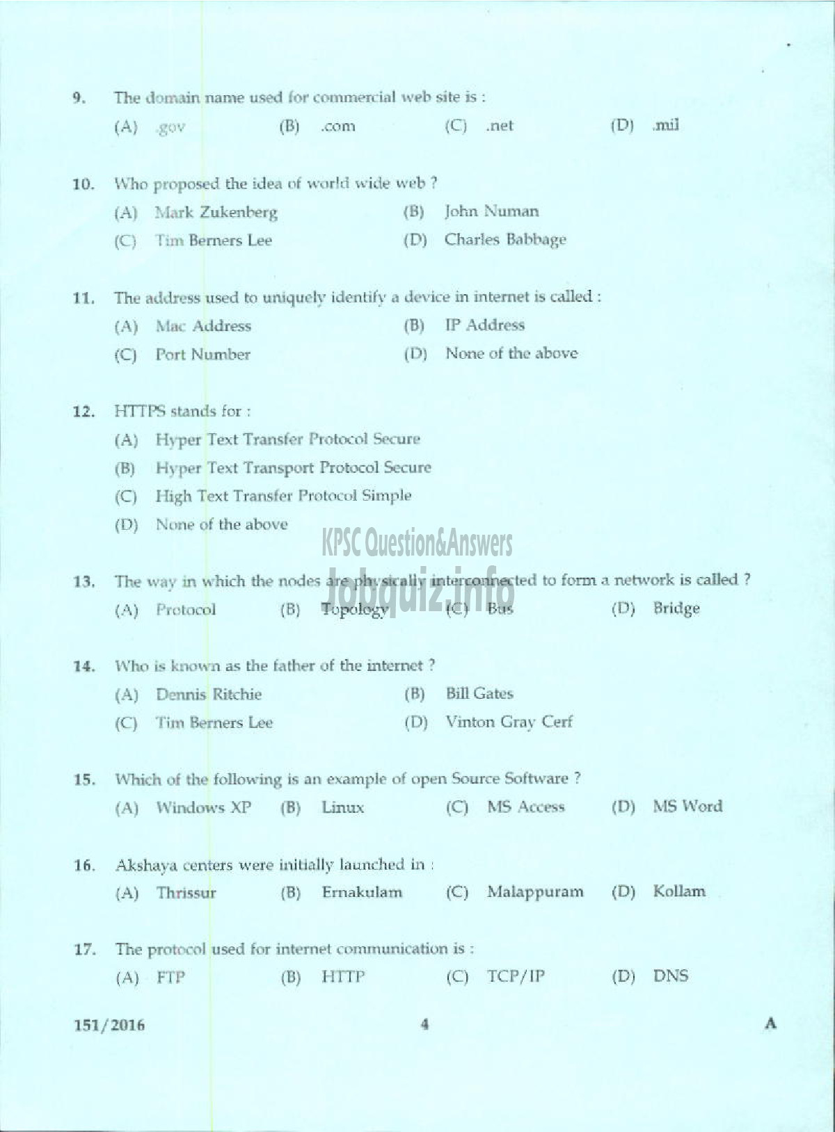 Kerala PSC Question Paper - TRADESMAN COMPUTER ENGINEERING TECHNICAL EDUCATION-2