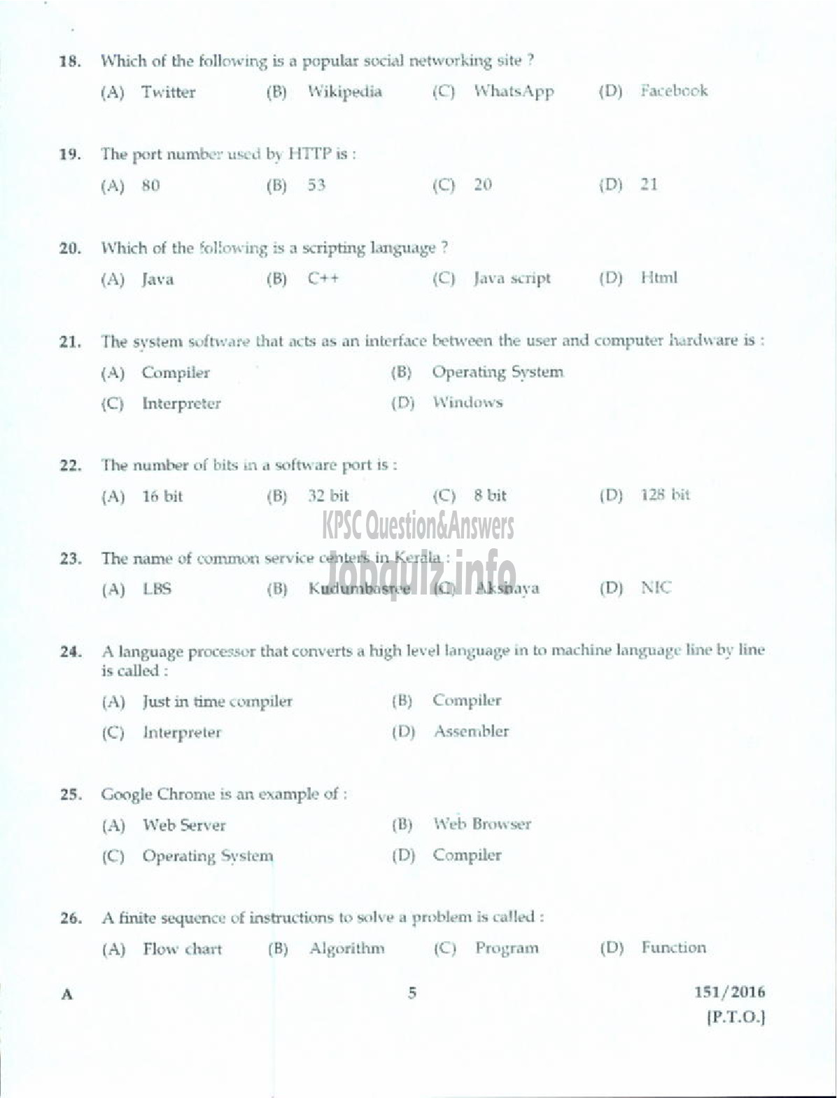 Kerala PSC Question Paper - TRADESMAN COMPUTER ENGINEERING TECHNICAL EDUCATION-3