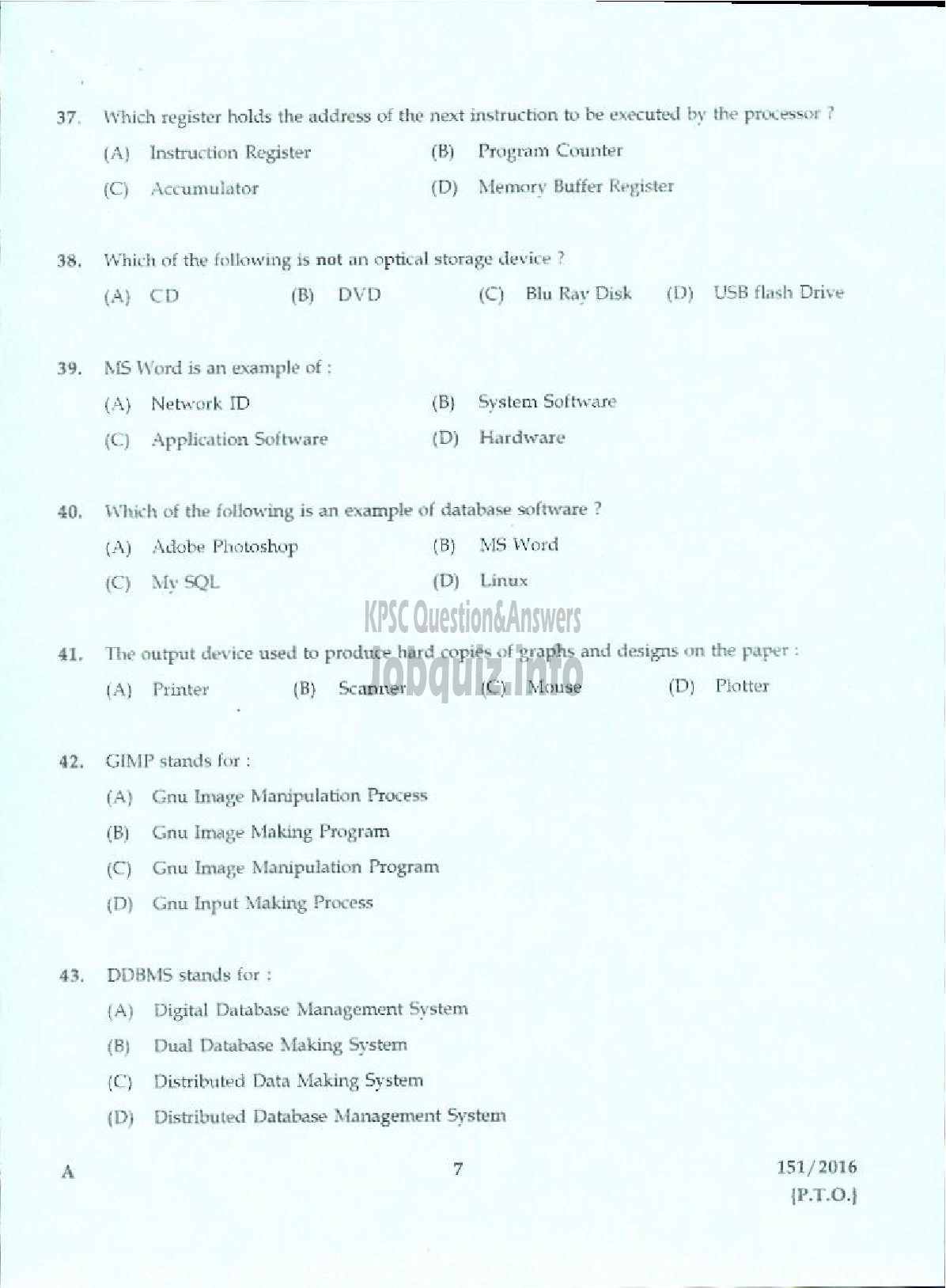 Kerala PSC Question Paper - TRADESMAN COMPUTER ENGINEERING TECHNICAL EDUCATION-5