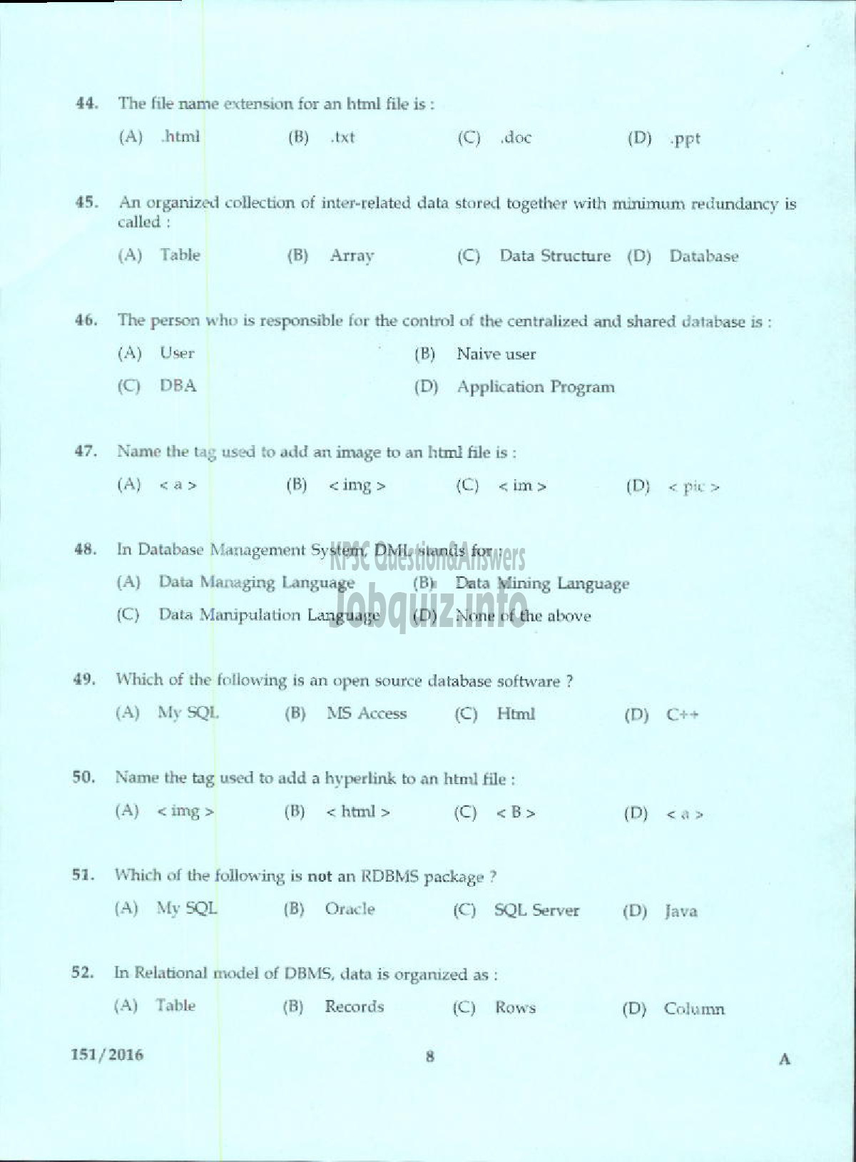 Kerala PSC Question Paper - TRADESMAN COMPUTER ENGINEERING TECHNICAL EDUCATION-6