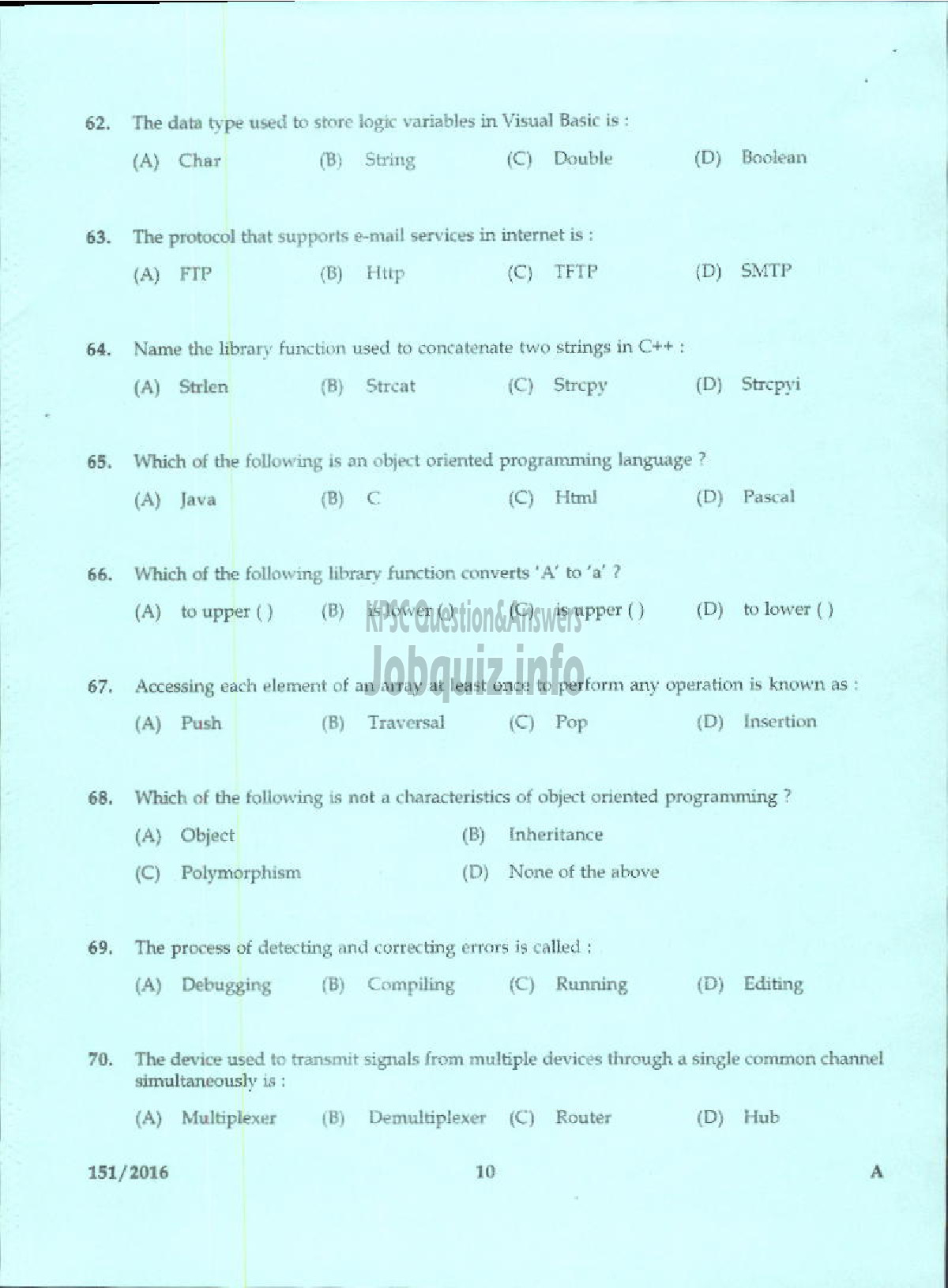 Kerala PSC Question Paper - TRADESMAN COMPUTER ENGINEERING TECHNICAL EDUCATION-8