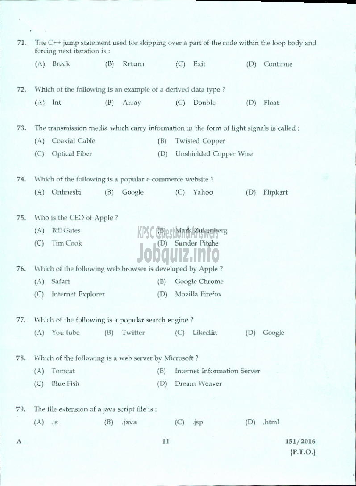 Kerala PSC Question Paper - TRADESMAN COMPUTER ENGINEERING TECHNICAL EDUCATION-9