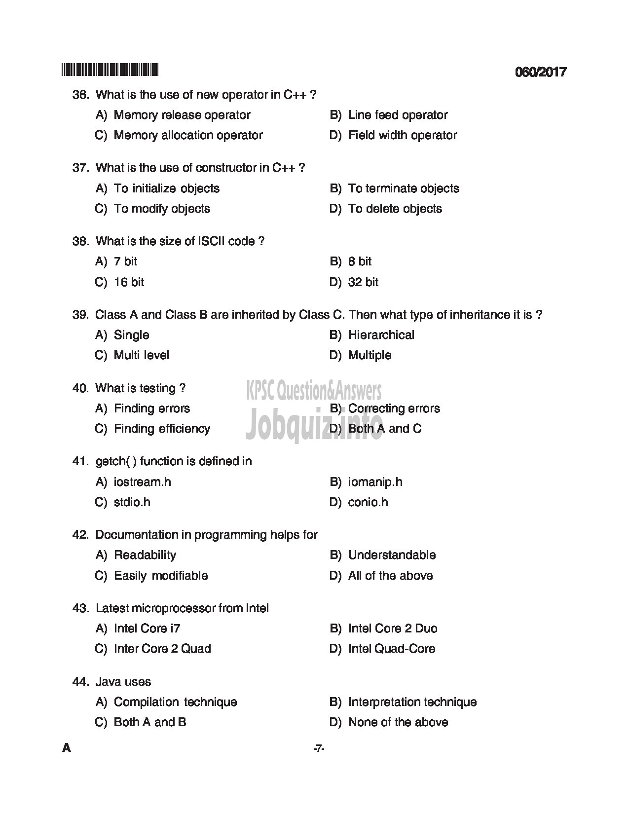 Kerala PSC Question Paper - TRADESMAN COMPUTER ENGINEERING TECHNICAL EDUCATION QUESTION PAPER-7