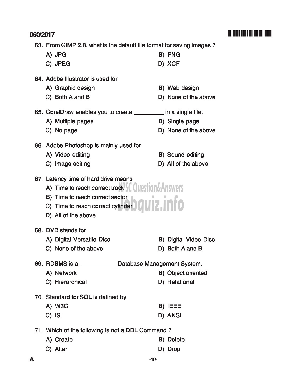 Kerala PSC Question Paper - TRADESMAN COMPUTER ENGINEERING TECHNICAL EDUCATION QUESTION PAPER-10