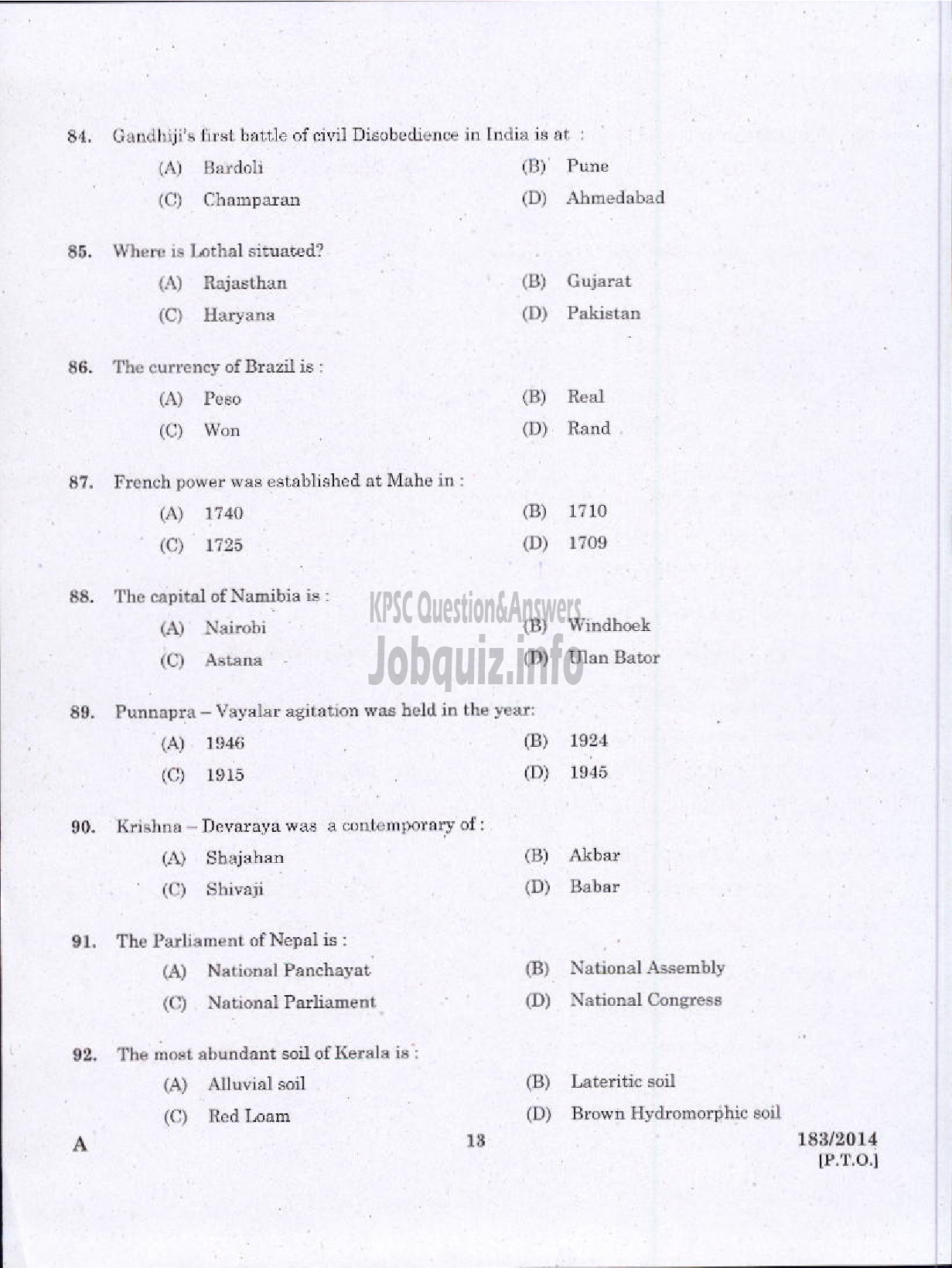 Kerala PSC Question Paper - TRADESMAN COMPUTER ENGINEERING TECHNICAL EDUCATION TVM KGD-11
