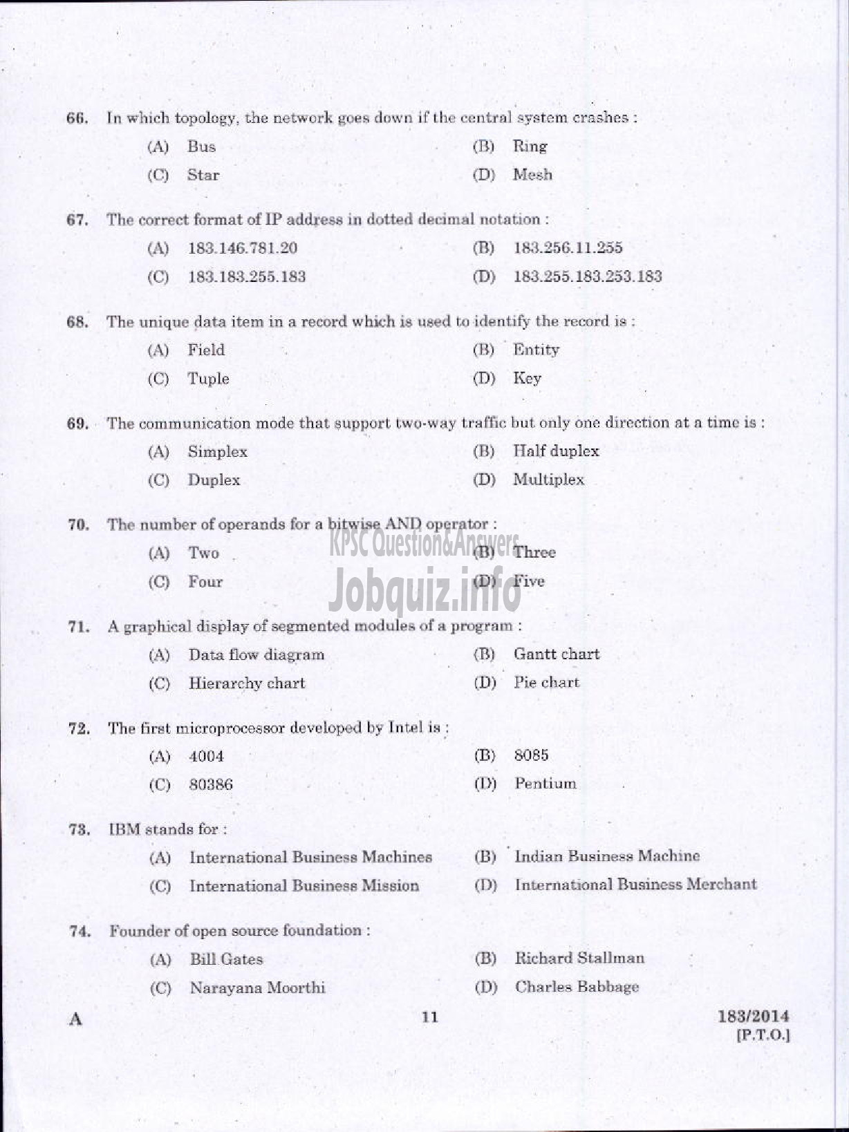 Kerala PSC Question Paper - TRADESMAN COMPUTER ENGINEERING TECHNICAL EDUCATION TVM KGD-9