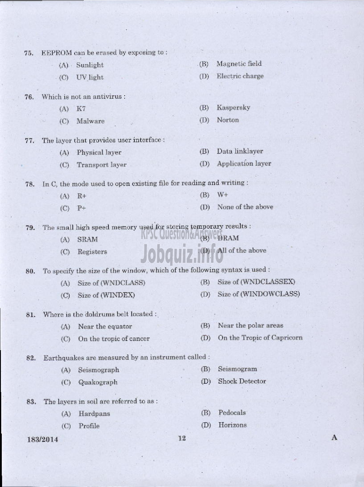 Kerala PSC Question Paper - TRADESMAN COMPUTER ENGINEERING TECHNICAL EDUCATION TVM KGD-10