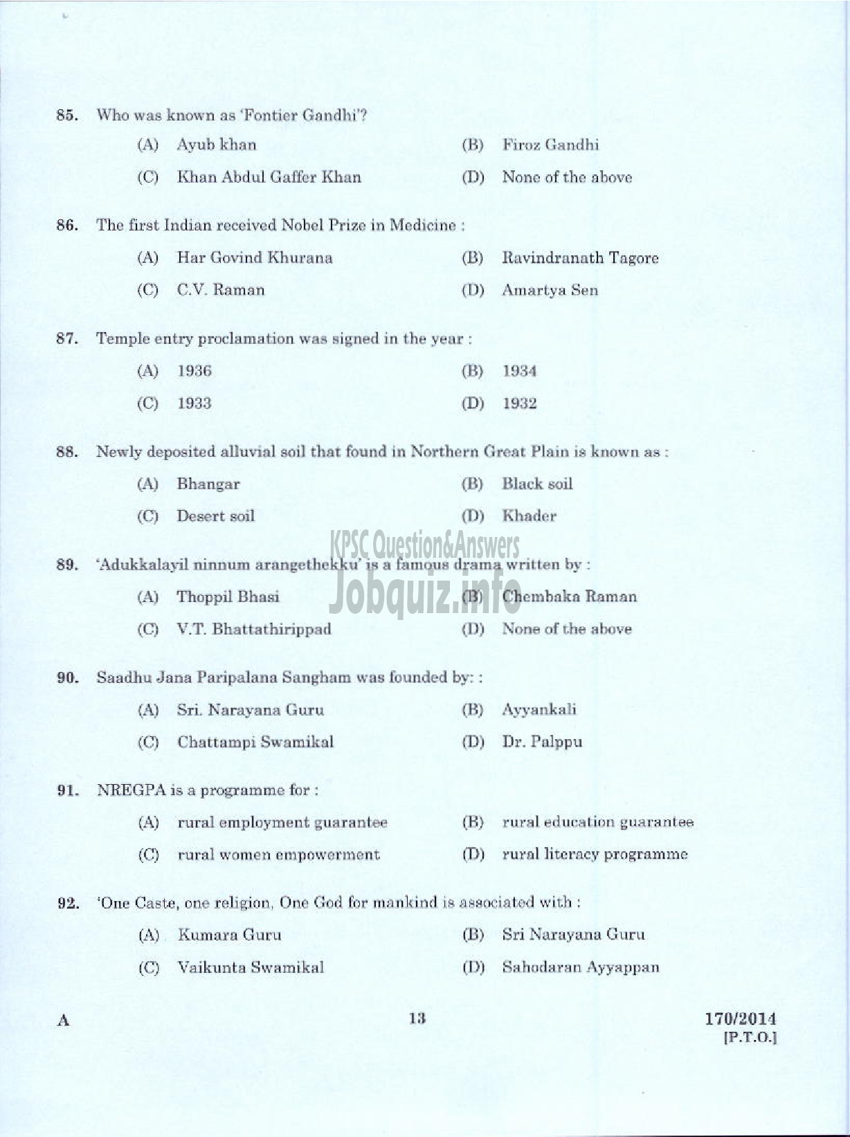 Kerala PSC Question Paper - TRADESMAN COMPUTER HARDWARE MAINTENANCE TECHNICAL EDUCATION TVPM IDK AND PKD-11