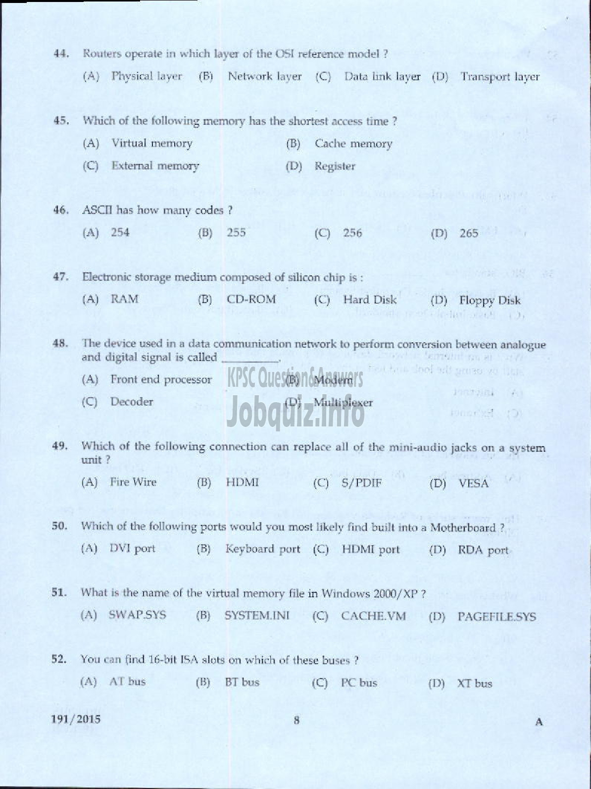Kerala PSC Question Paper - TRADESMAN COMPUTER HARD WARE MAINTENANCE TECHNICAL EDUCATION-4