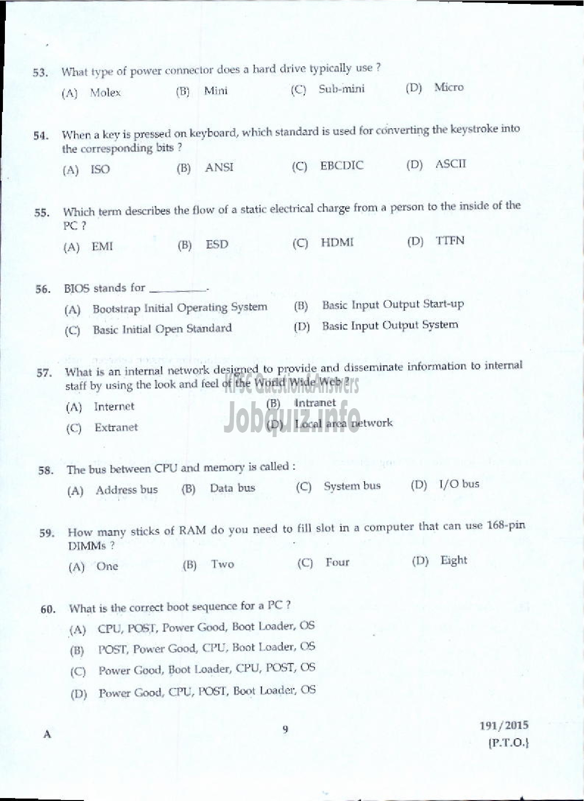 Kerala PSC Question Paper - TRADESMAN COMPUTER HARD WARE MAINTENANCE TECHNICAL EDUCATION-5