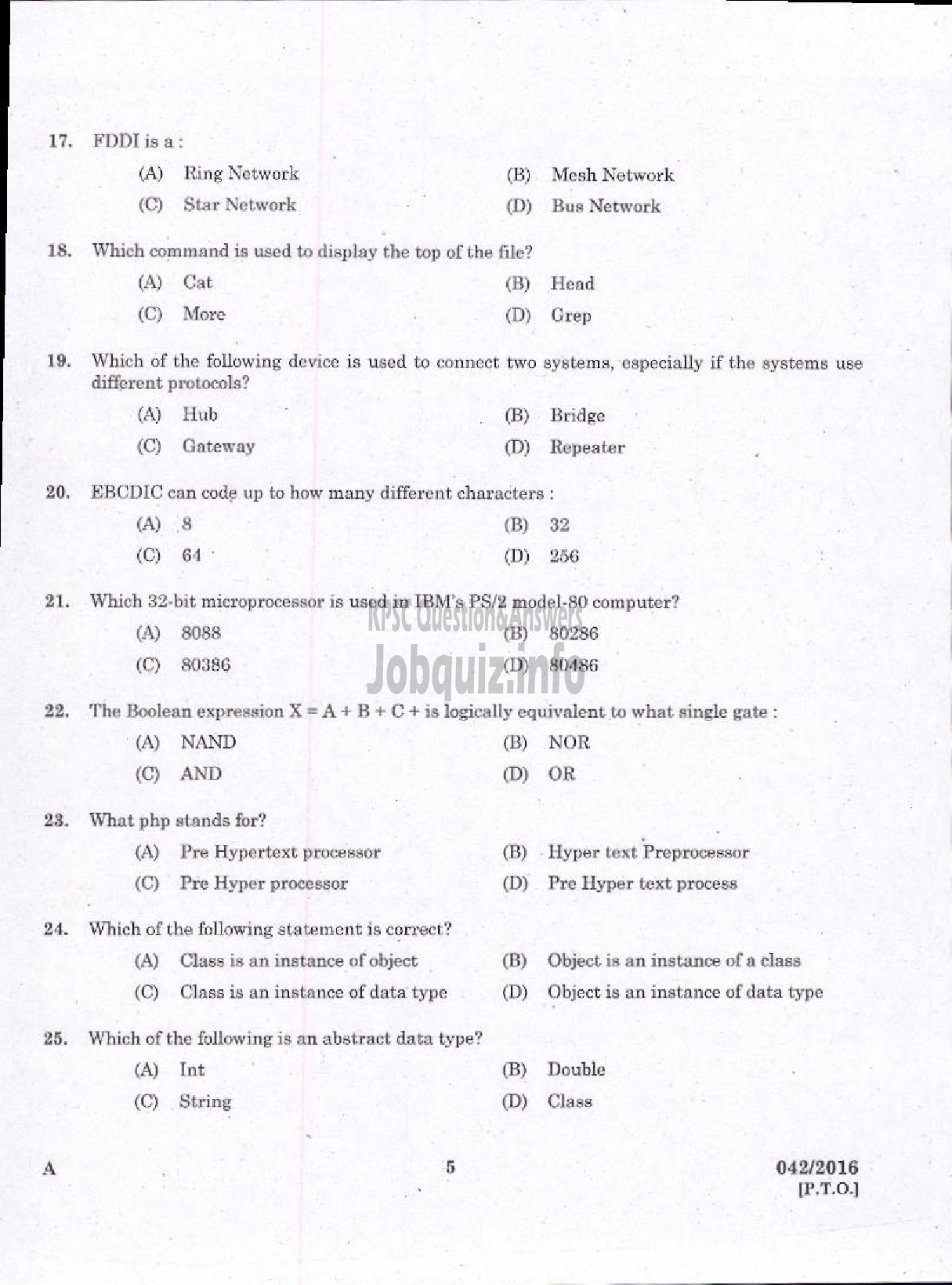 Kerala PSC Question Paper - TRADESMAN COMPUTER TECHNICAL EDUCATION-3