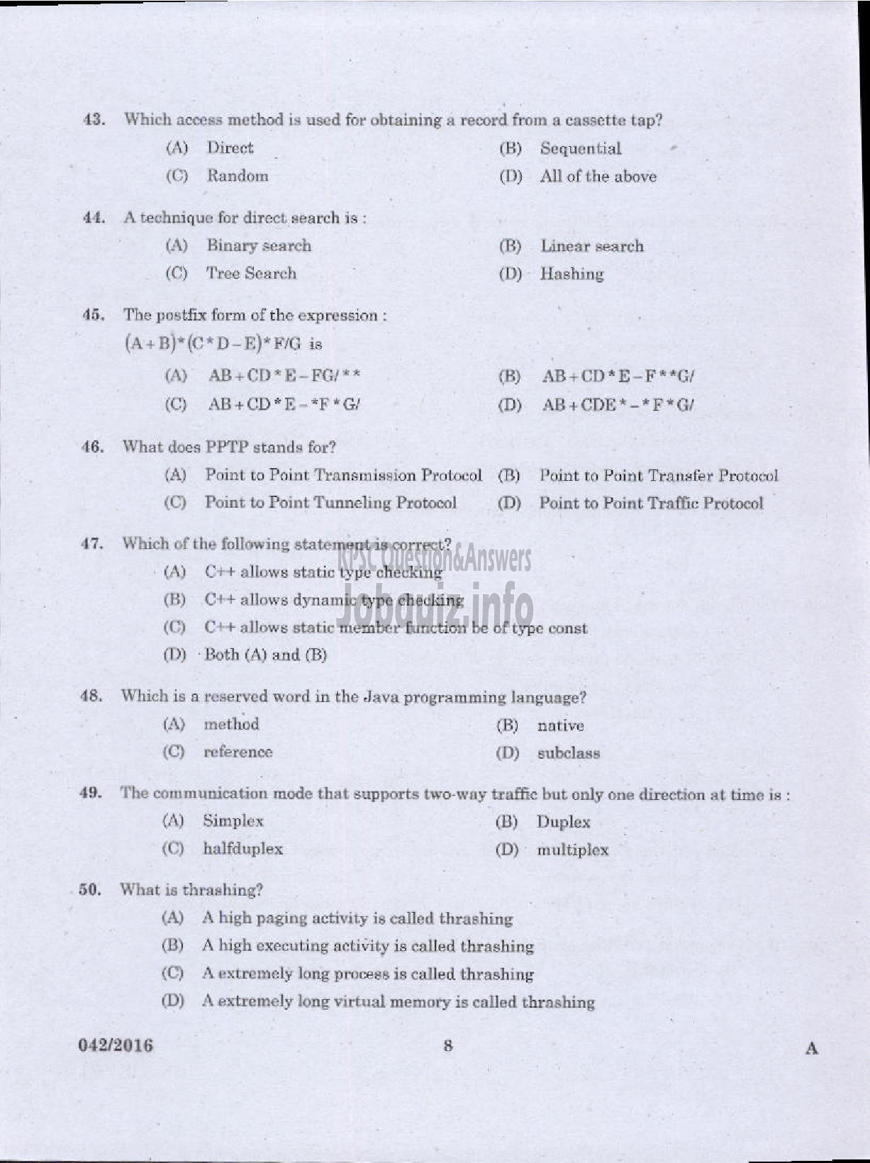 Kerala PSC Question Paper - TRADESMAN COMPUTER TECHNICAL EDUCATION-6