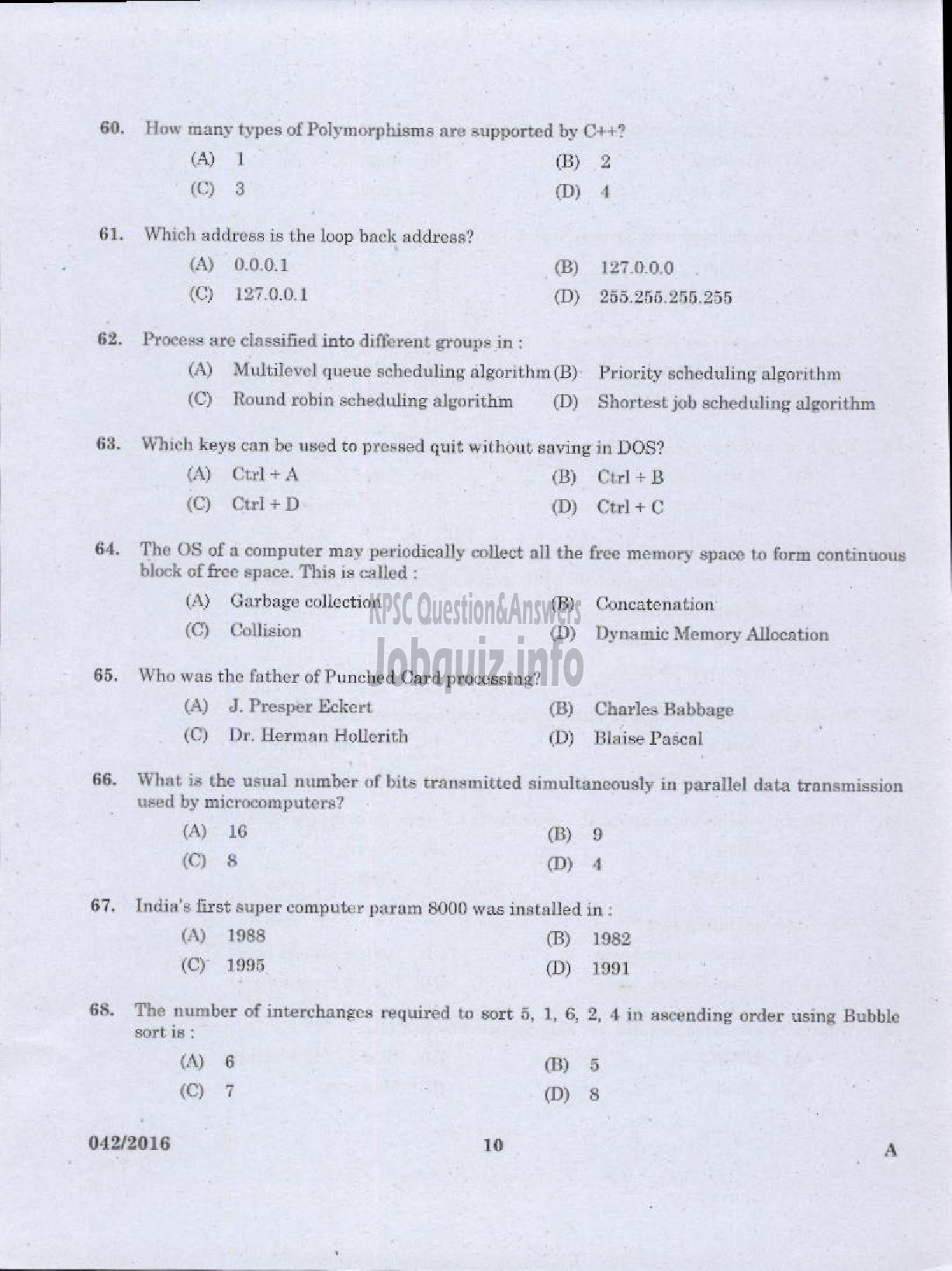 Kerala PSC Question Paper - TRADESMAN COMPUTER TECHNICAL EDUCATION-8