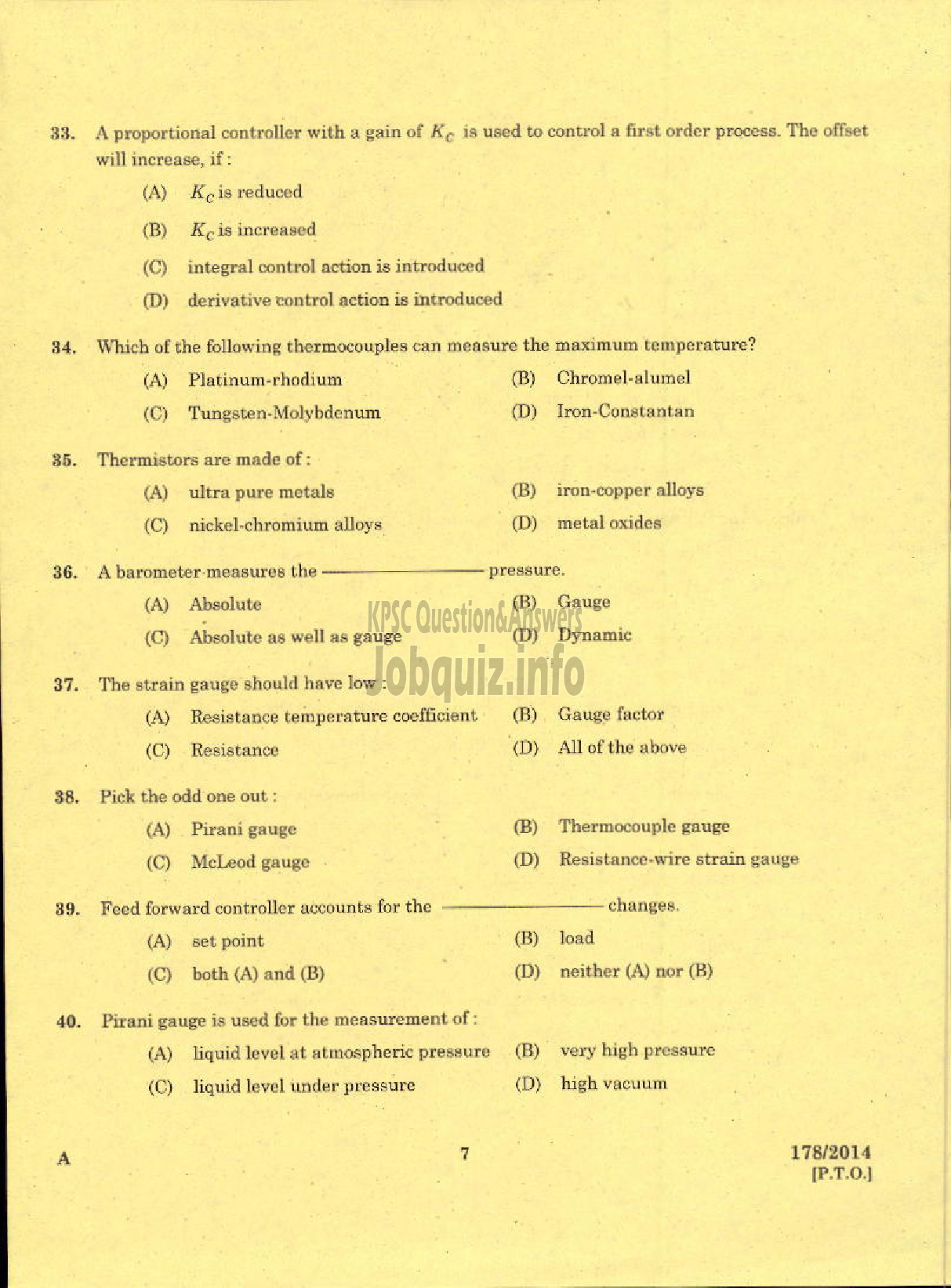 Kerala PSC Question Paper - TRADESMAN ELECTRONICS AND INSTRUMENTATION TECHNICAL EDUCATION KNR-5