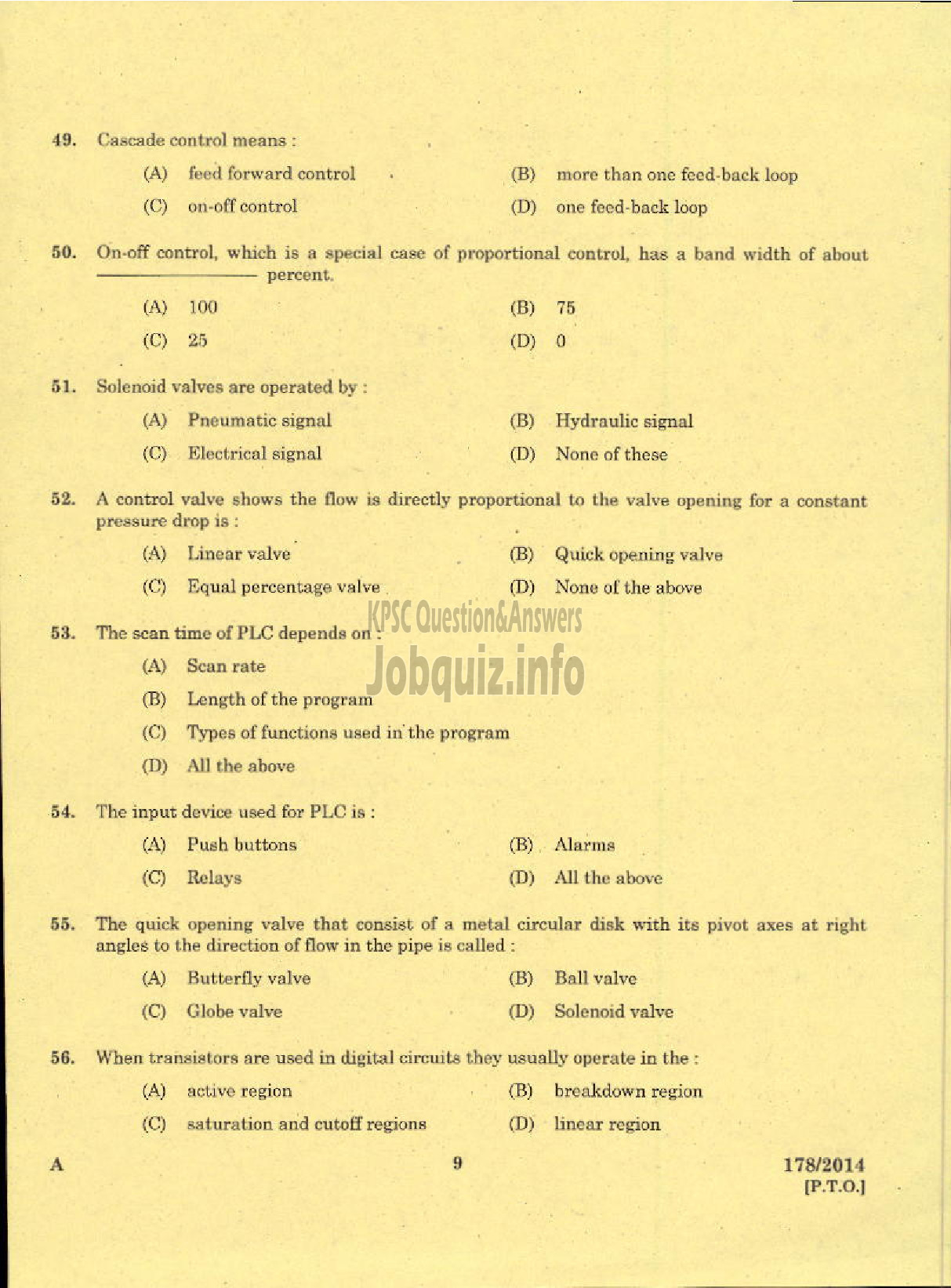 Kerala PSC Question Paper - TRADESMAN ELECTRONICS AND INSTRUMENTATION TECHNICAL EDUCATION KNR-7