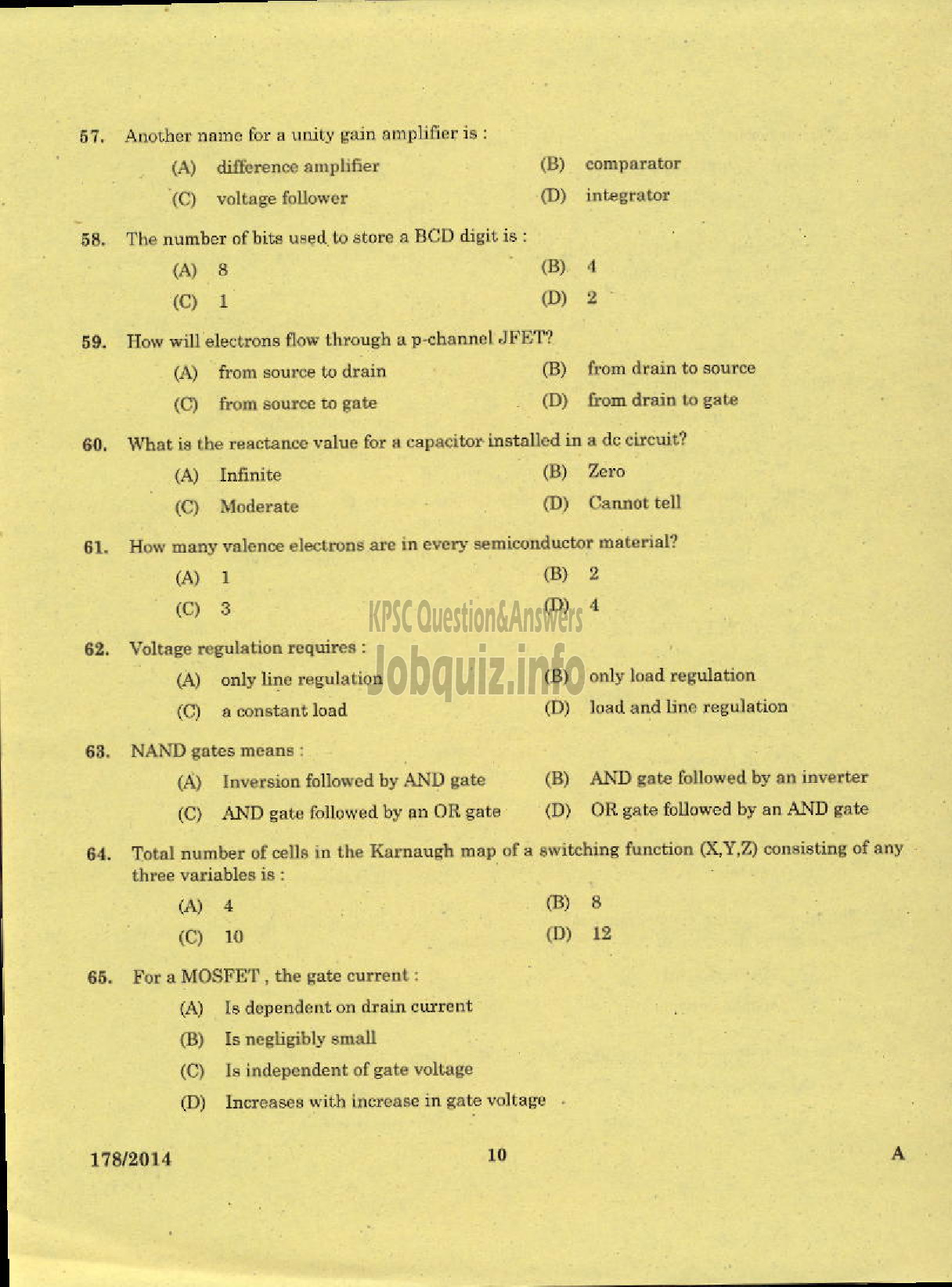 Kerala PSC Question Paper - TRADESMAN ELECTRONICS AND INSTRUMENTATION TECHNICAL EDUCATION KNR-8