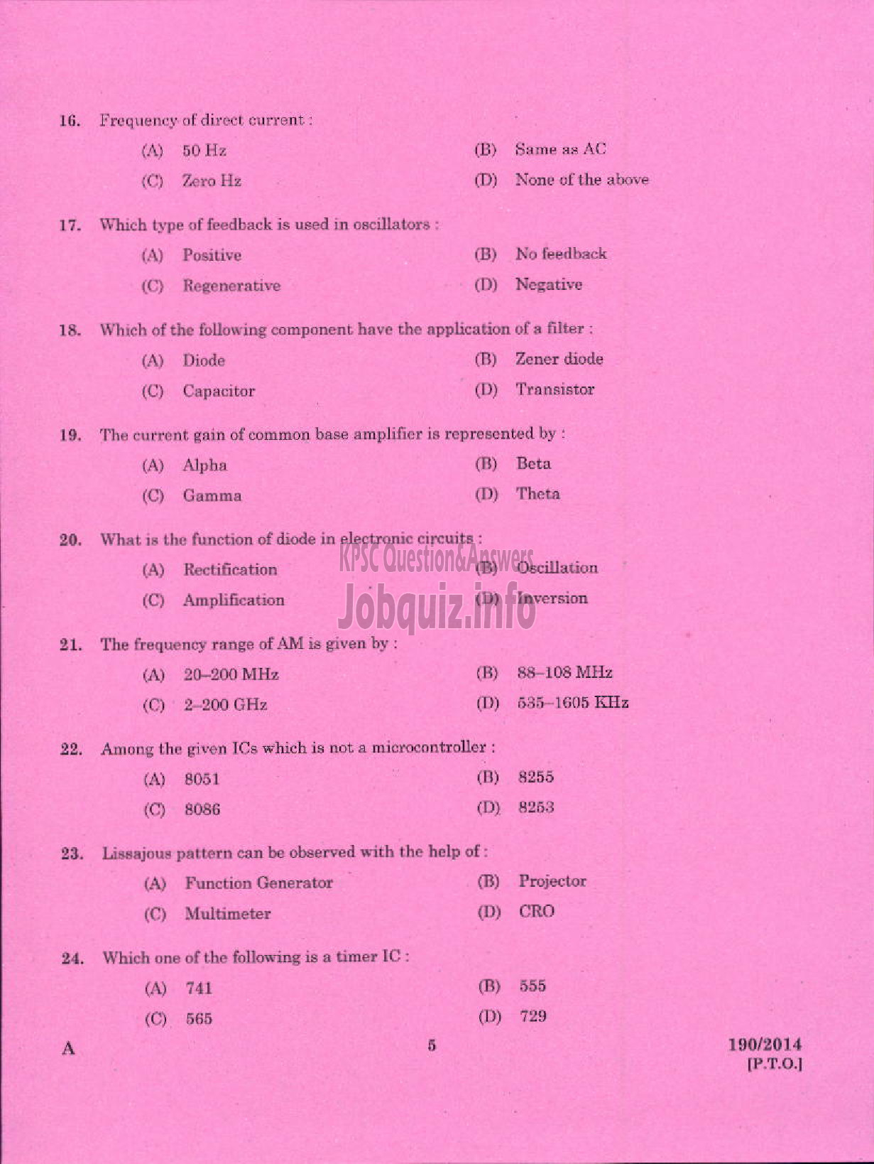 Kerala PSC Question Paper - TRADESMAN ELECTRONICS AND PRODUCTION TECHNOLOGY TECHNICAL EDUCATION EKM DIST-3