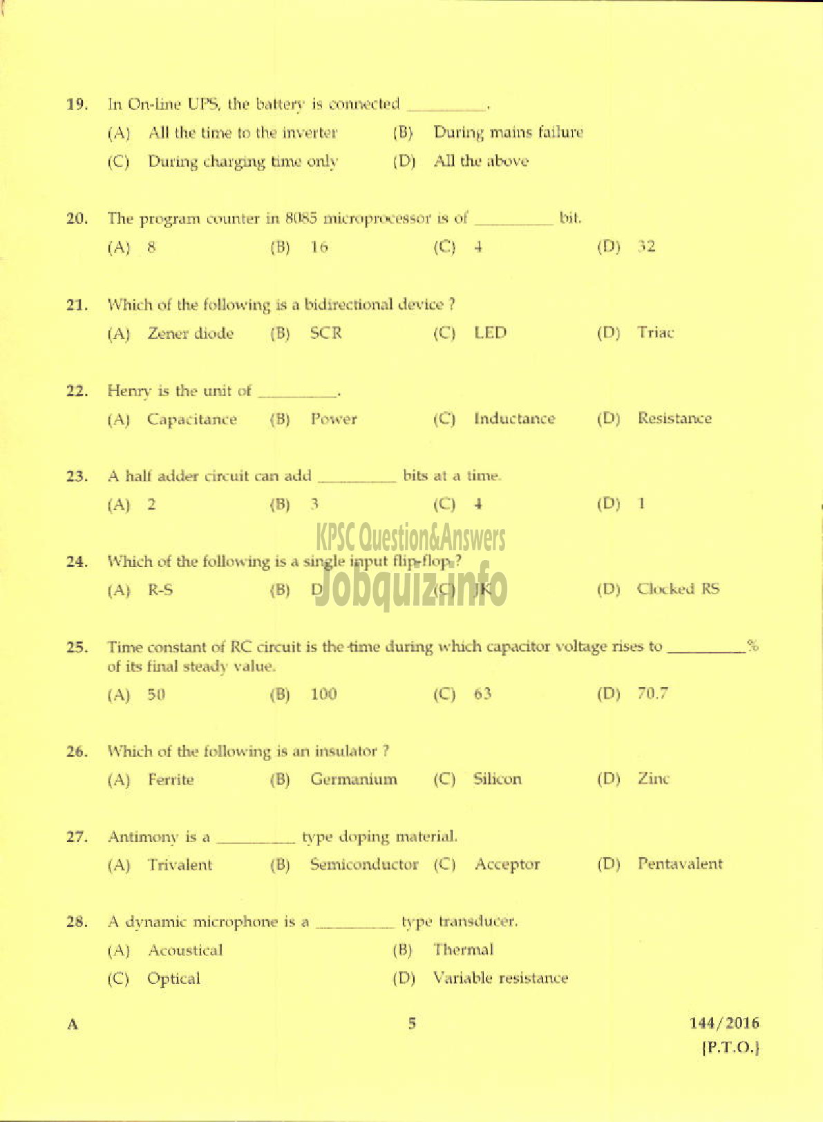 Kerala PSC Question Paper - TRADESMAN ELECTRONICS TECHNICAL EDUCATION-3