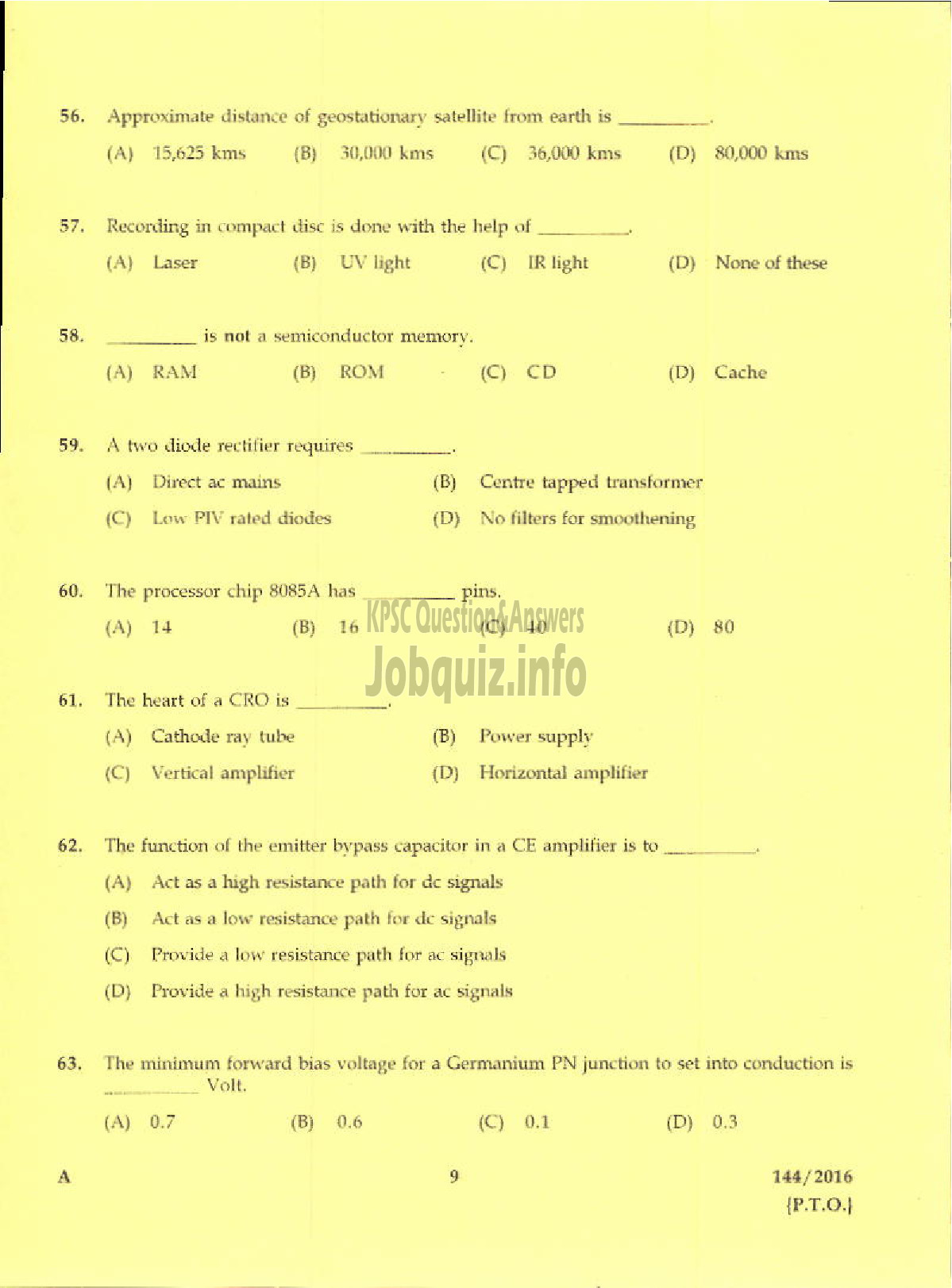 Kerala PSC Question Paper - TRADESMAN ELECTRONICS TECHNICAL EDUCATION-7