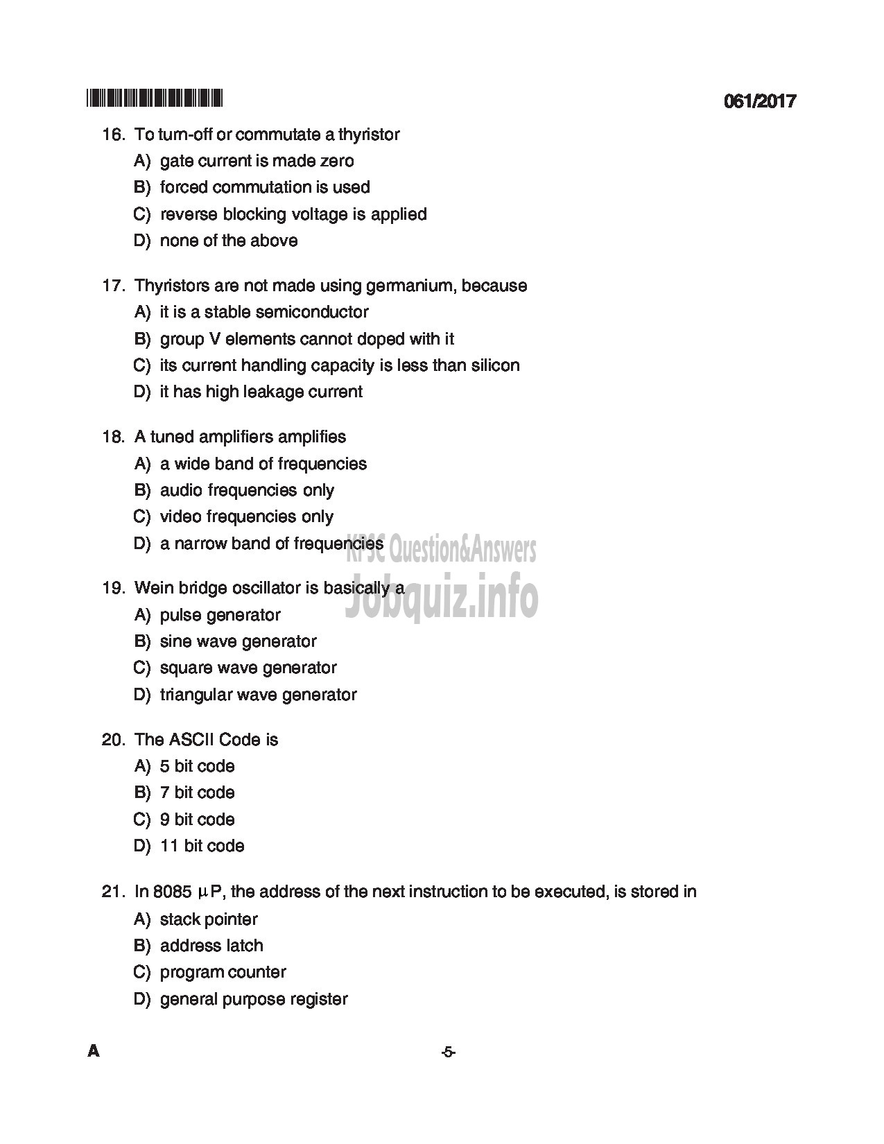 Kerala PSC Question Paper - TRADESMAN ELECTRONICS TECHNICAL EDUCATION QUESTION PAPER-5