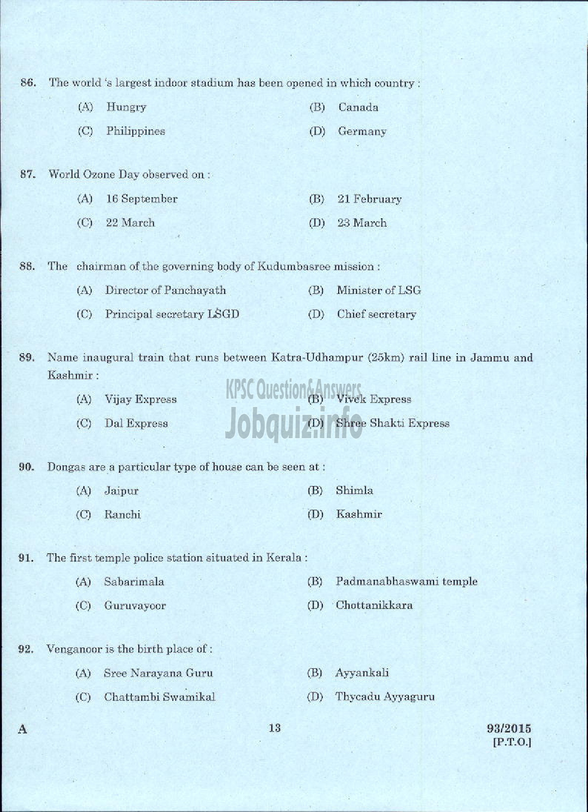 Kerala PSC Question Paper - TRADESMAN ELECTROPLATING TECHNICAL EDUCATION-11