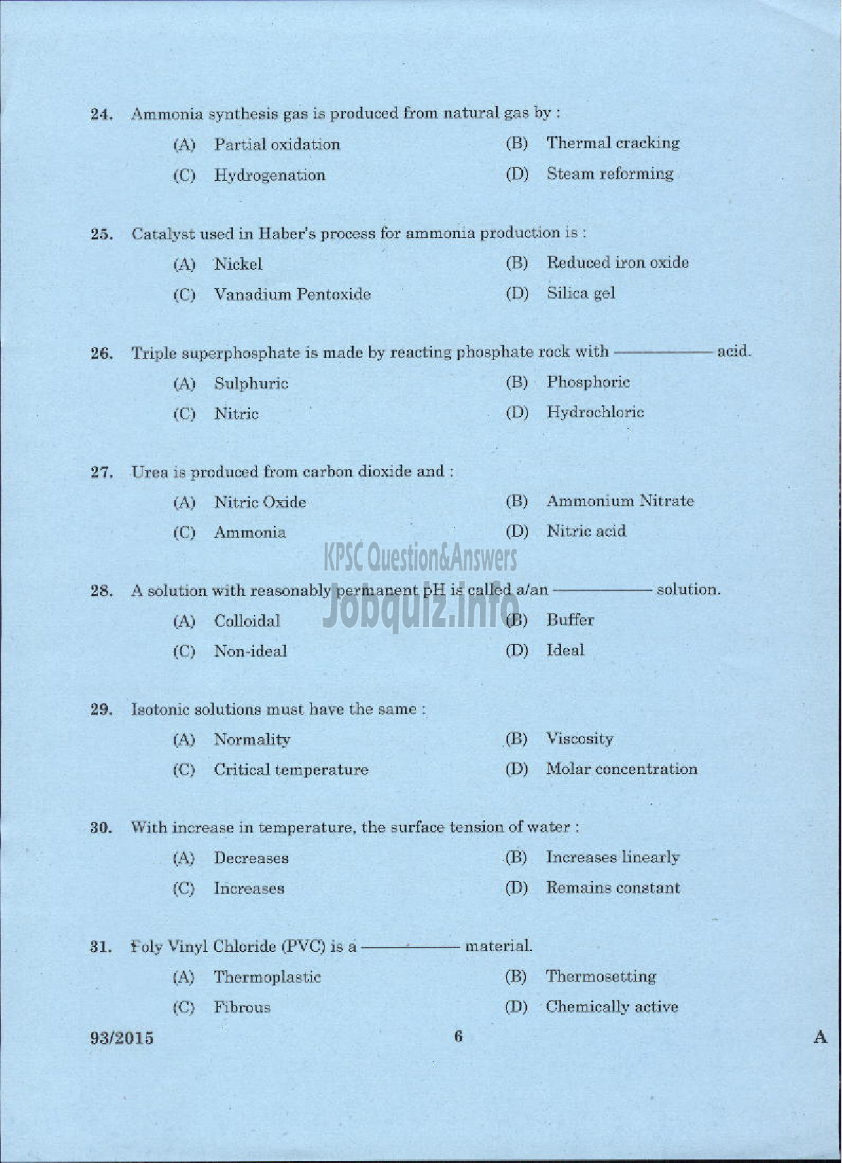 Kerala PSC Question Paper - TRADESMAN ELECTROPLATING TECHNICAL EDUCATION-4