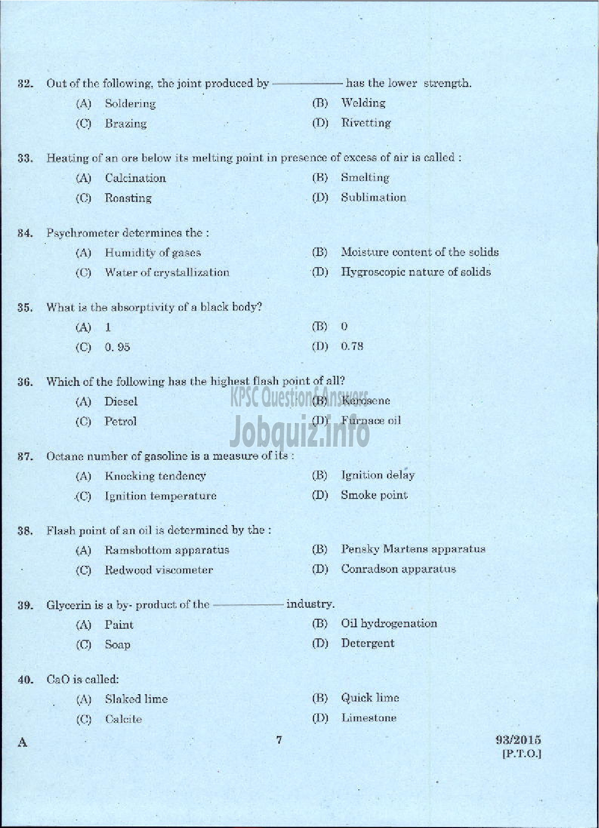 Kerala PSC Question Paper - TRADESMAN ELECTROPLATING TECHNICAL EDUCATION-5