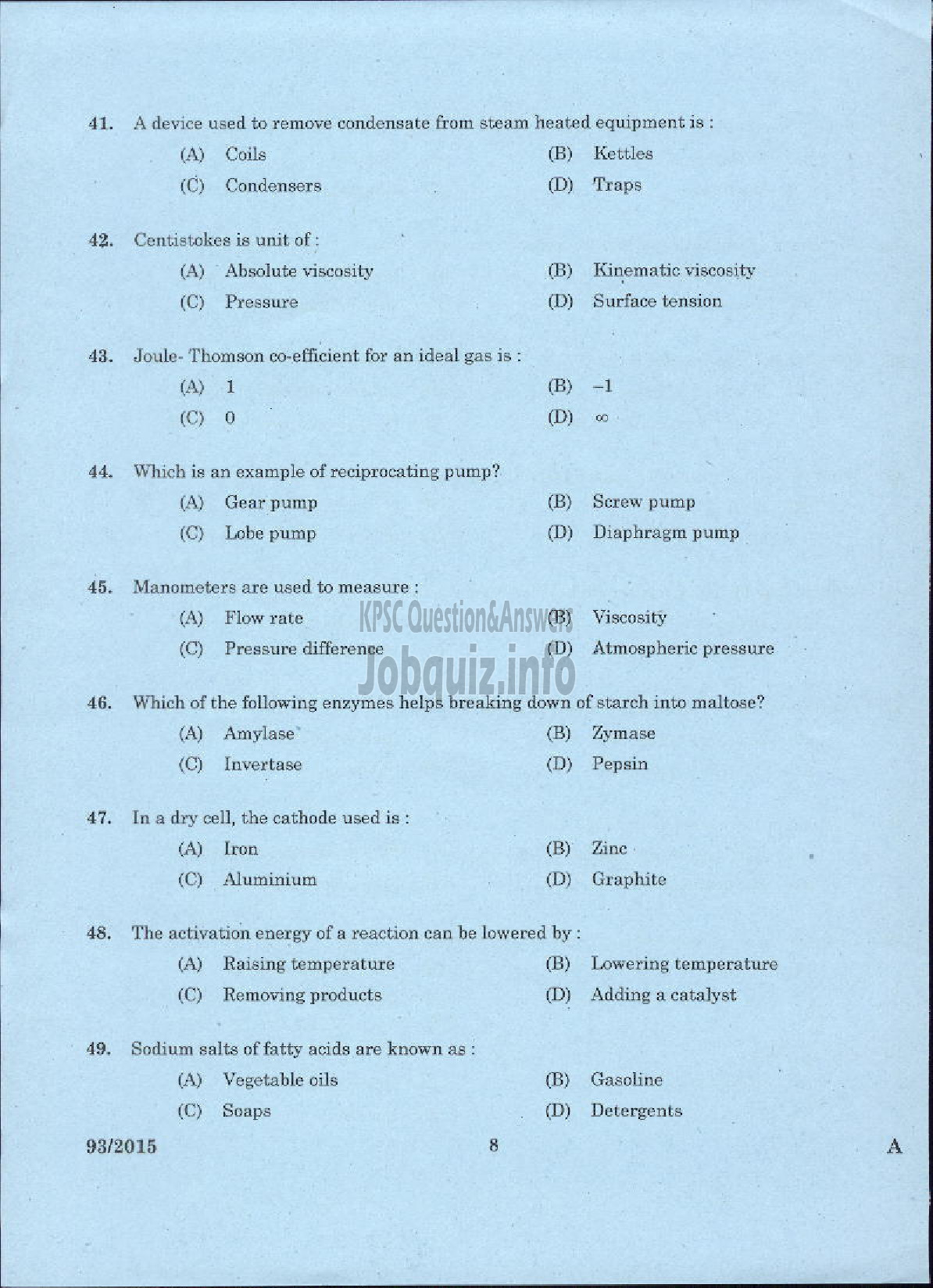 Kerala PSC Question Paper - TRADESMAN ELECTROPLATING TECHNICAL EDUCATION-6