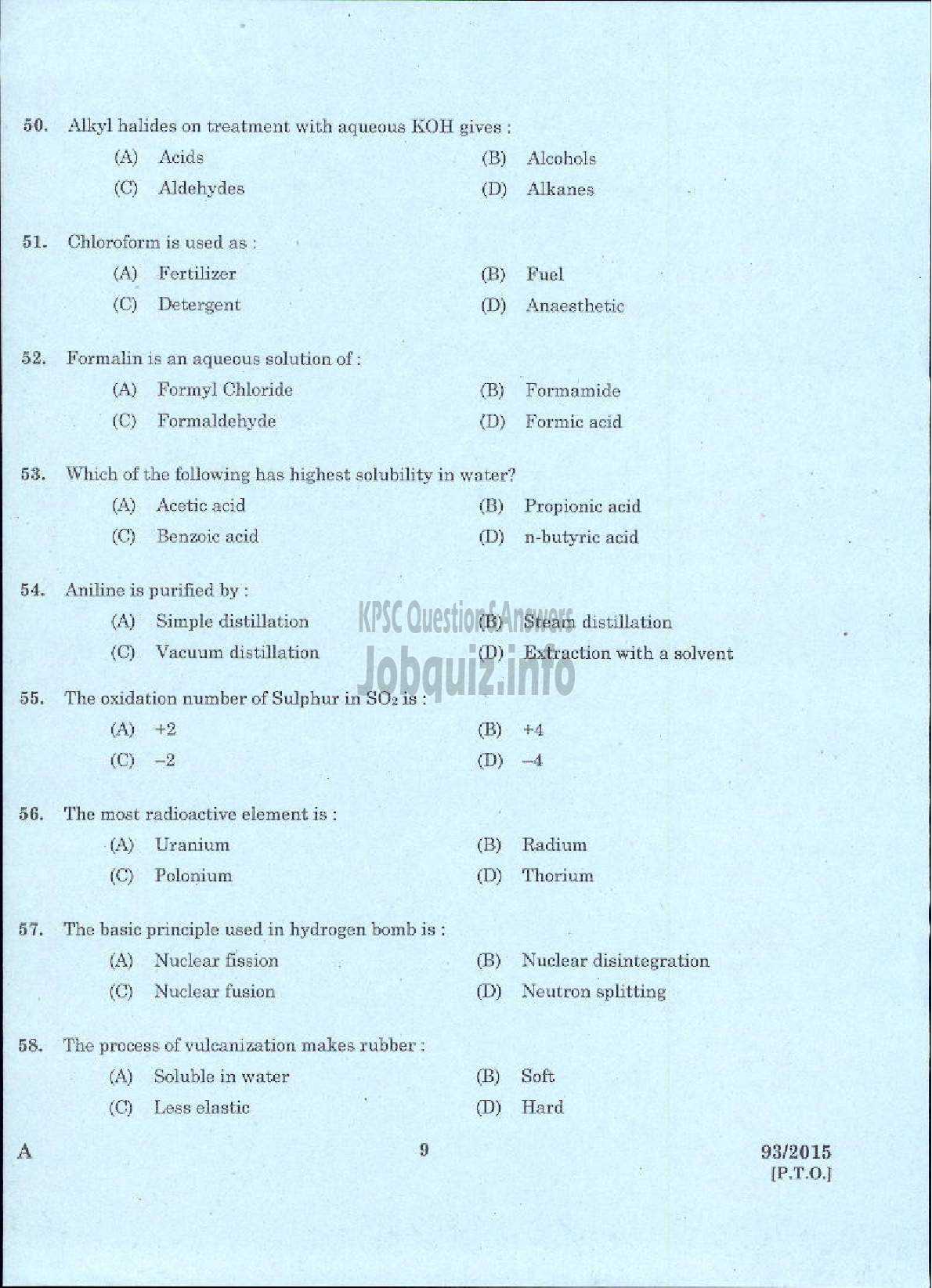 Kerala PSC Question Paper - TRADESMAN ELECTROPLATING TECHNICAL EDUCATION-7