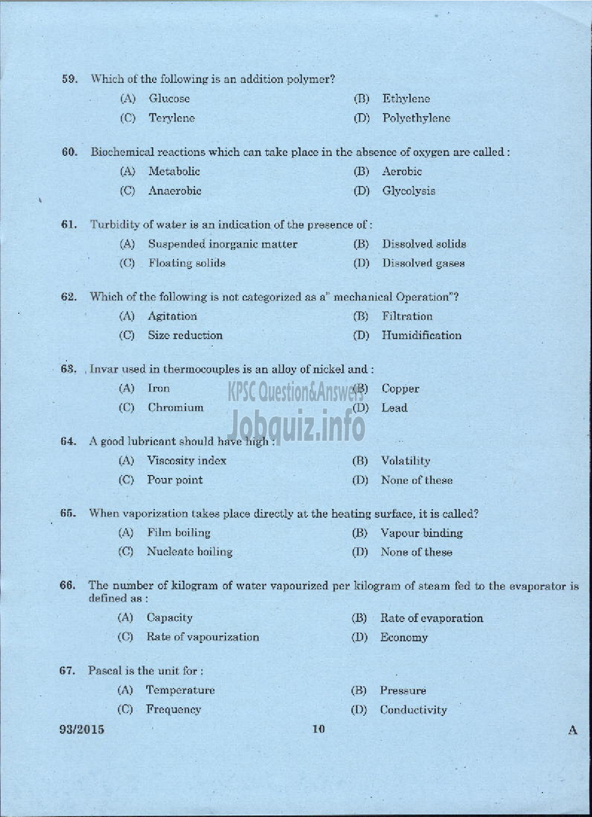 Kerala PSC Question Paper - TRADESMAN ELECTROPLATING TECHNICAL EDUCATION-8